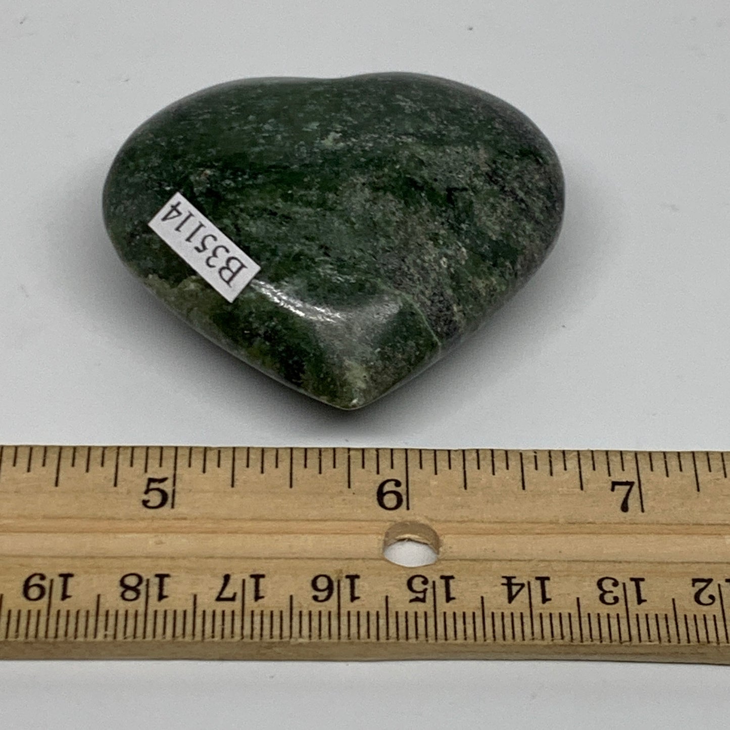 83g, 1.9"x2.1"x0.9" Green Serpentine Heart Polished Gemstones, B35114