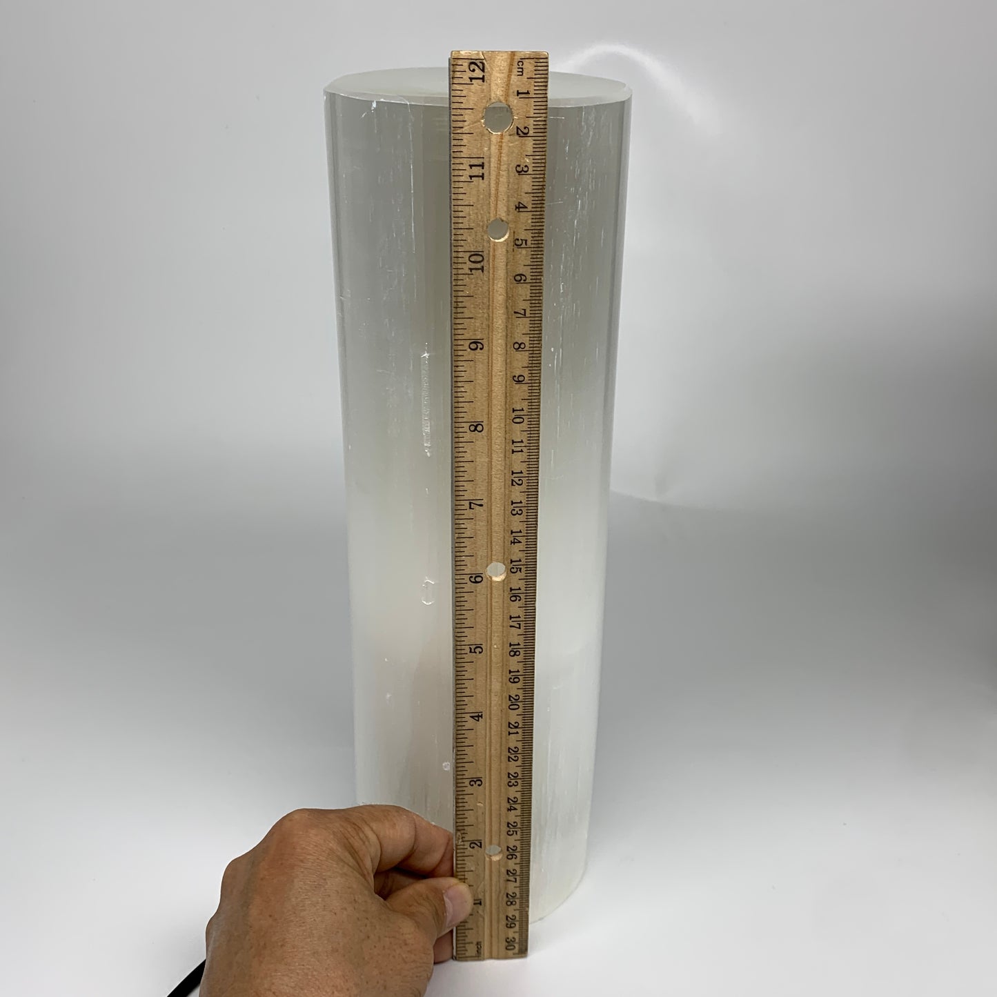 9.6 lbs, 11.7"x3.7" Cylinder Selenite (Satin Spar) Lamp Tower W/Chord, B35789
