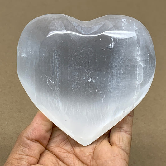1 lbs, 4"x4.1"x1.7", Selenite Half Puffy Heart Crystals, Satin Spar, B36438