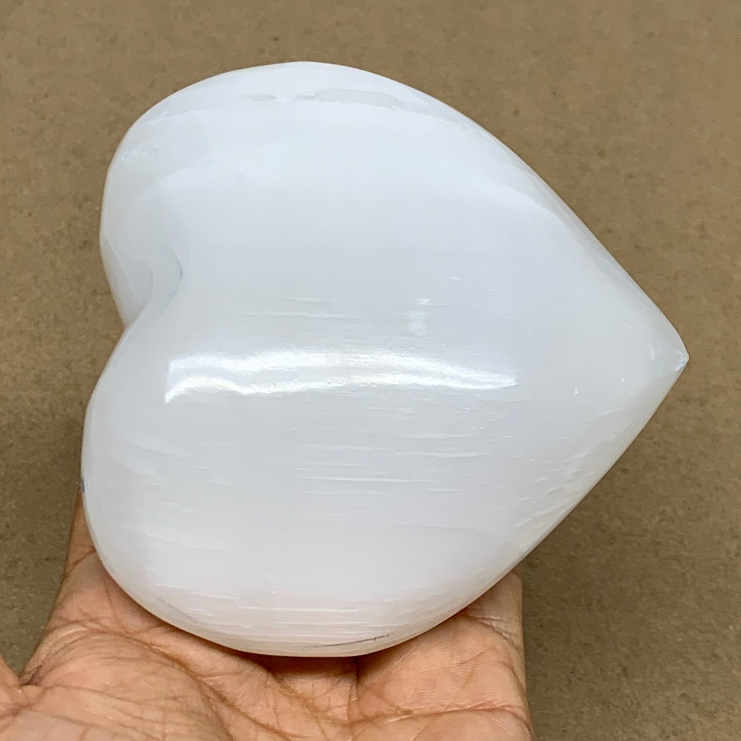 1 lbs, 4"x4.1"x1.7", Selenite Half Puffy Heart Crystals, Satin Spar, B36438