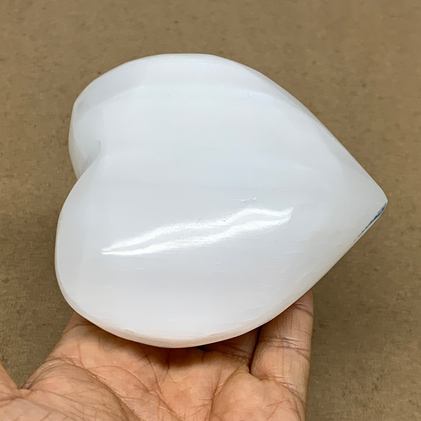 1 lbs, 4"x4.1"x1.7", Selenite Half Puffy Heart Crystals, Satin Spar, B36438