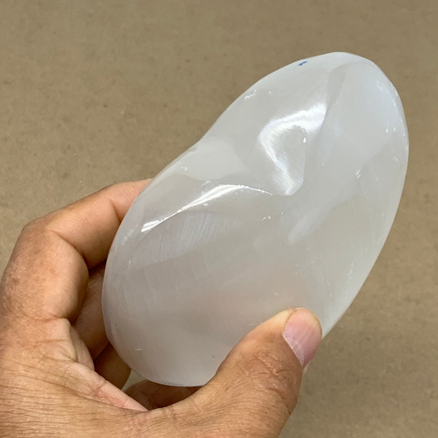 1 lbs, 4"x4.1"x1.7", Selenite Half Puffy Heart Crystals, Satin Spar, B36438