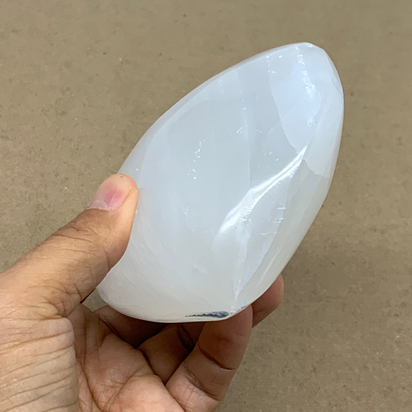 1 lbs, 4"x4.1"x1.7", Selenite Half Puffy Heart Crystals, Satin Spar, B36438