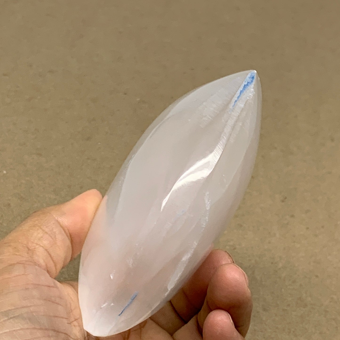 1 lbs, 4"x4.1"x1.7", Selenite Half Puffy Heart Crystals, Satin Spar, B36438