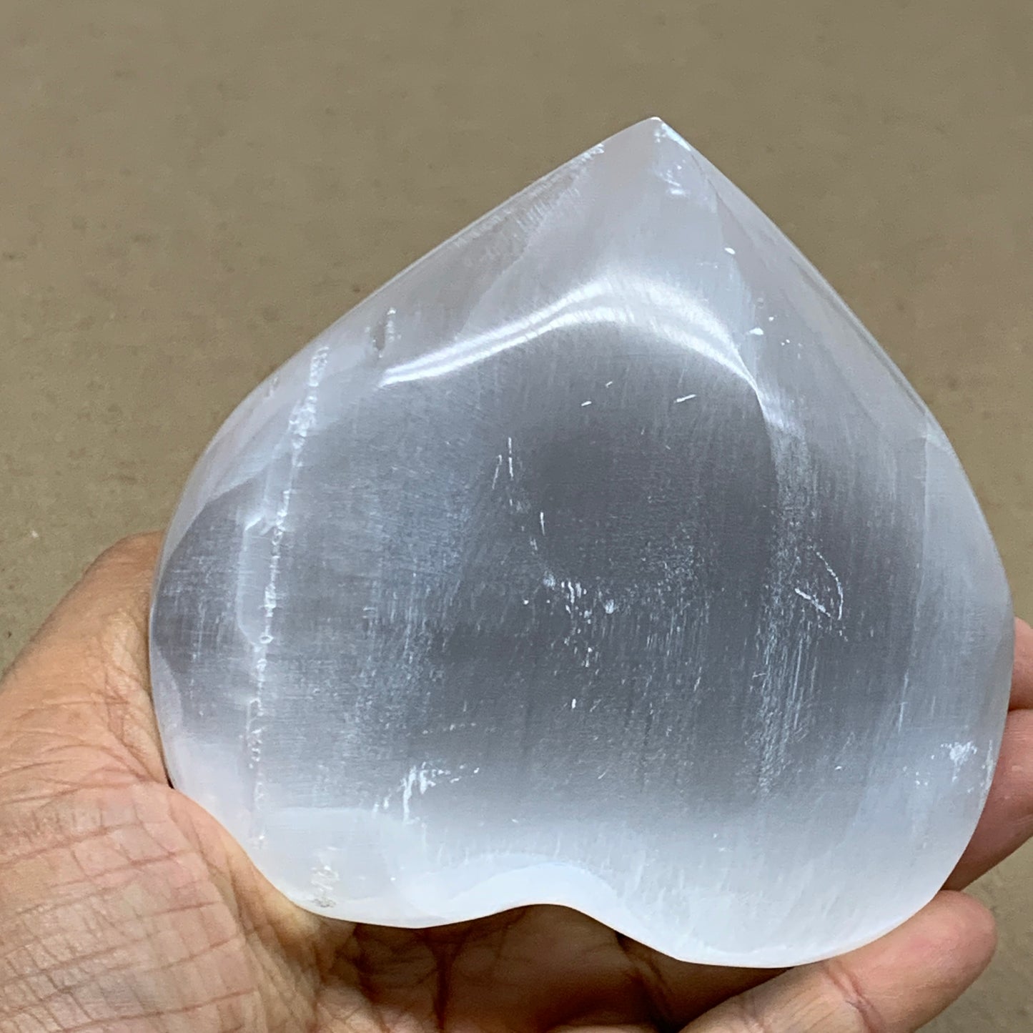 1 lbs, 4"x4.1"x1.7", Selenite Half Puffy Heart Crystals, Satin Spar, B36438