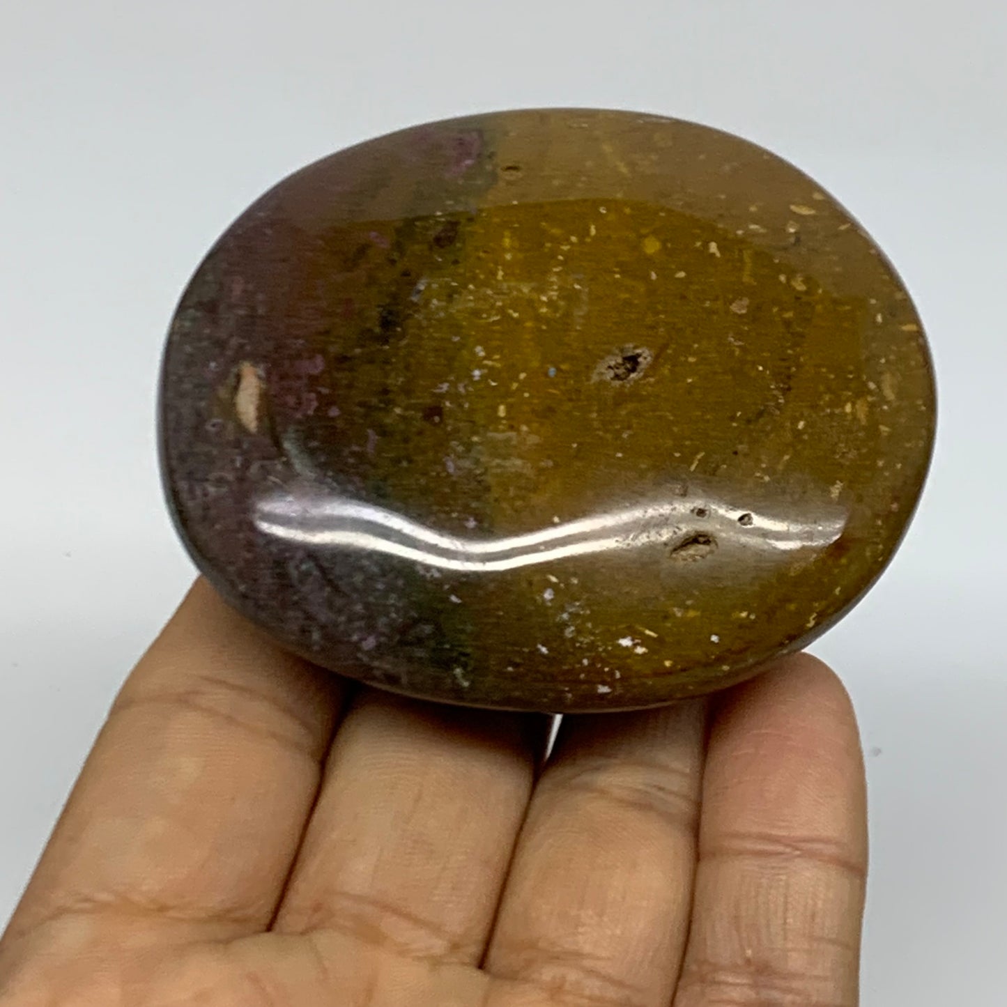 155.2g, 2.7"x2.4"x1" Natural Ocean Jasper Palm-Stone Orbicular Jasper, B38177