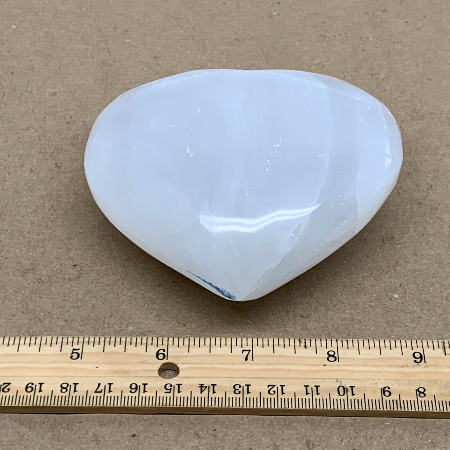 1 lbs, 4"x4.1"x1.7", Selenite Half Puffy Heart Crystals, Satin Spar, B36438