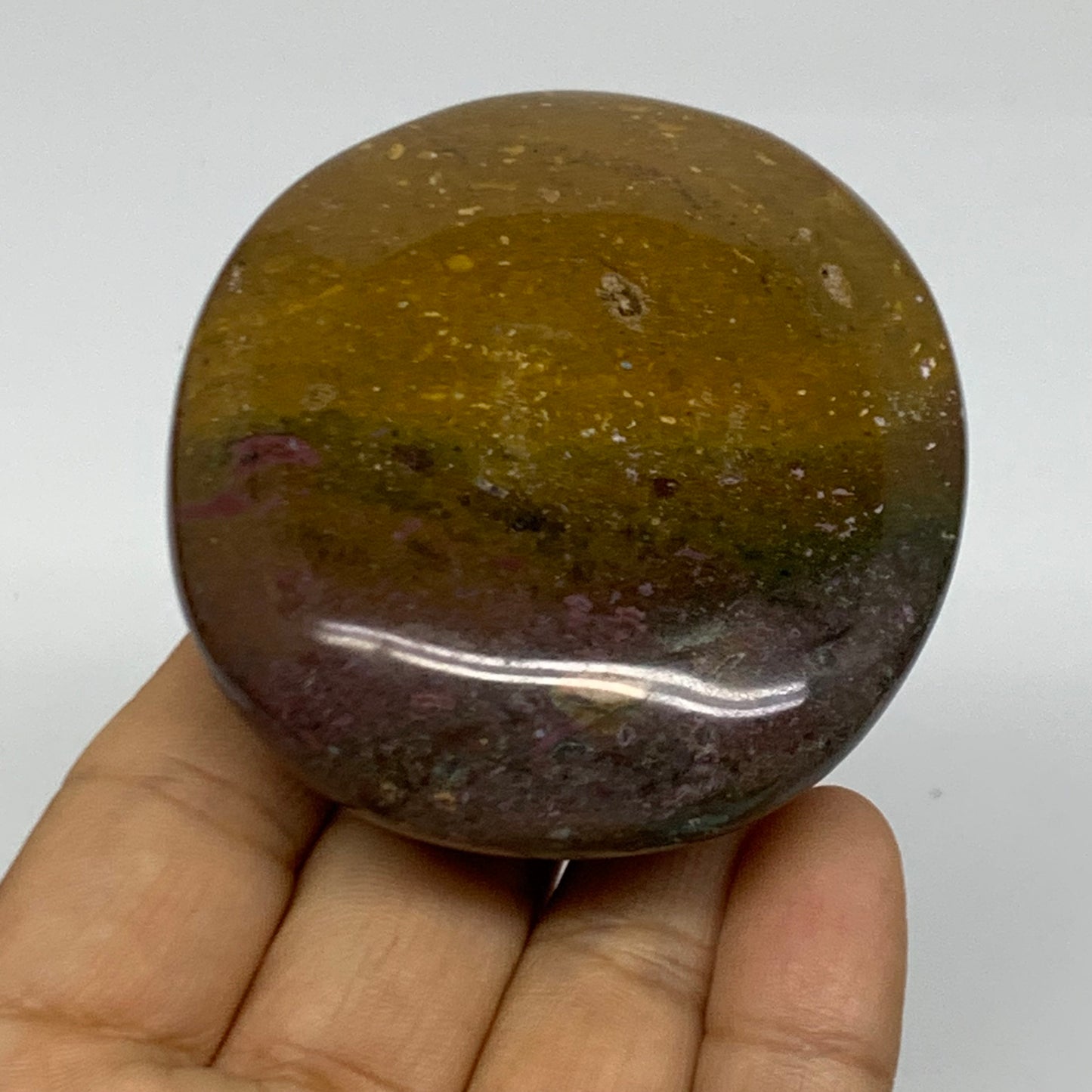 155.2g, 2.7"x2.4"x1" Natural Ocean Jasper Palm-Stone Orbicular Jasper, B38177