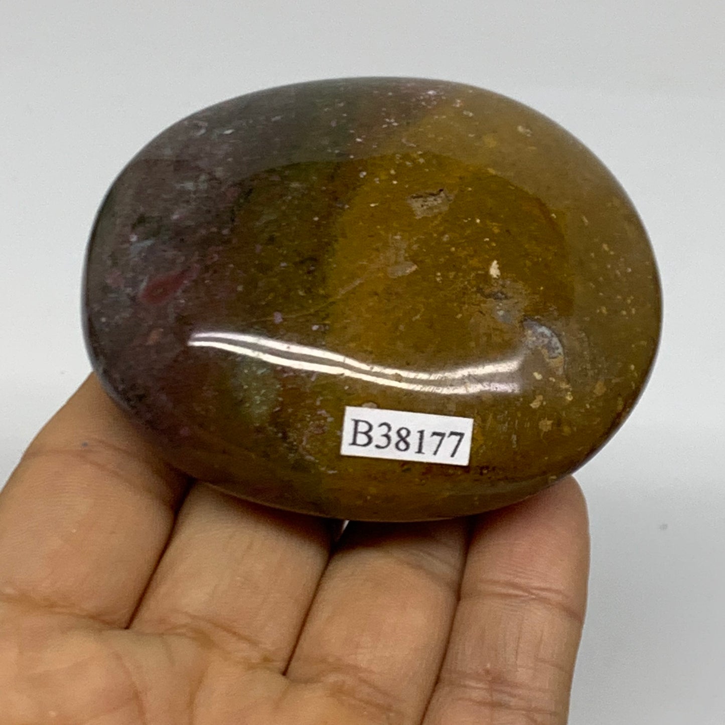 155.2g, 2.7"x2.4"x1" Natural Ocean Jasper Palm-Stone Orbicular Jasper, B38177