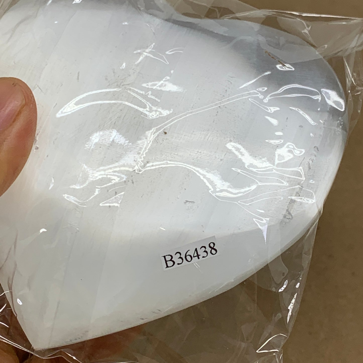 1 lbs, 4"x4.1"x1.7", Selenite Half Puffy Heart Crystals, Satin Spar, B36438