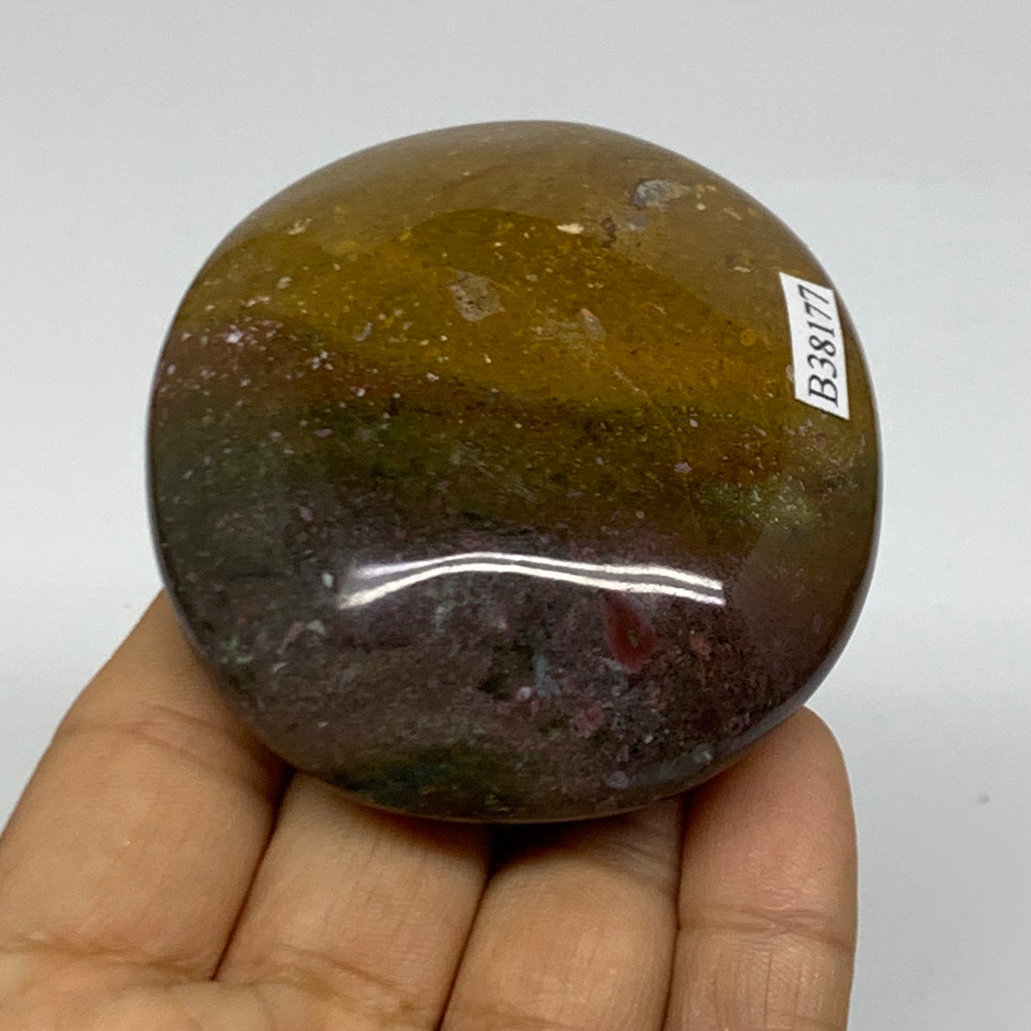 155.2g, 2.7"x2.4"x1" Natural Ocean Jasper Palm-Stone Orbicular Jasper, B38177