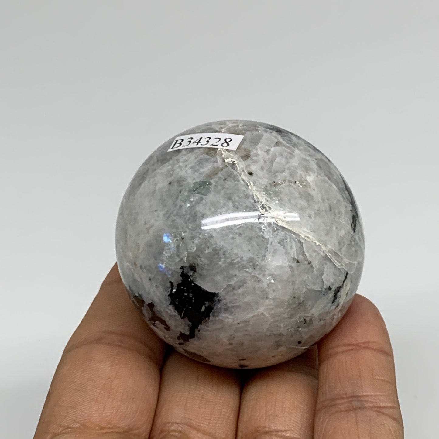 172.8g, 2"(50mm), Natural Rainbow Moonstone Sphere Ball Gemstone, B34328