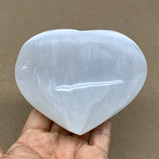 1.2 lbs, 4.1"x4.3"x1.7", Selenite Half Puffy Heart Crystals, Satin Spar, B36439