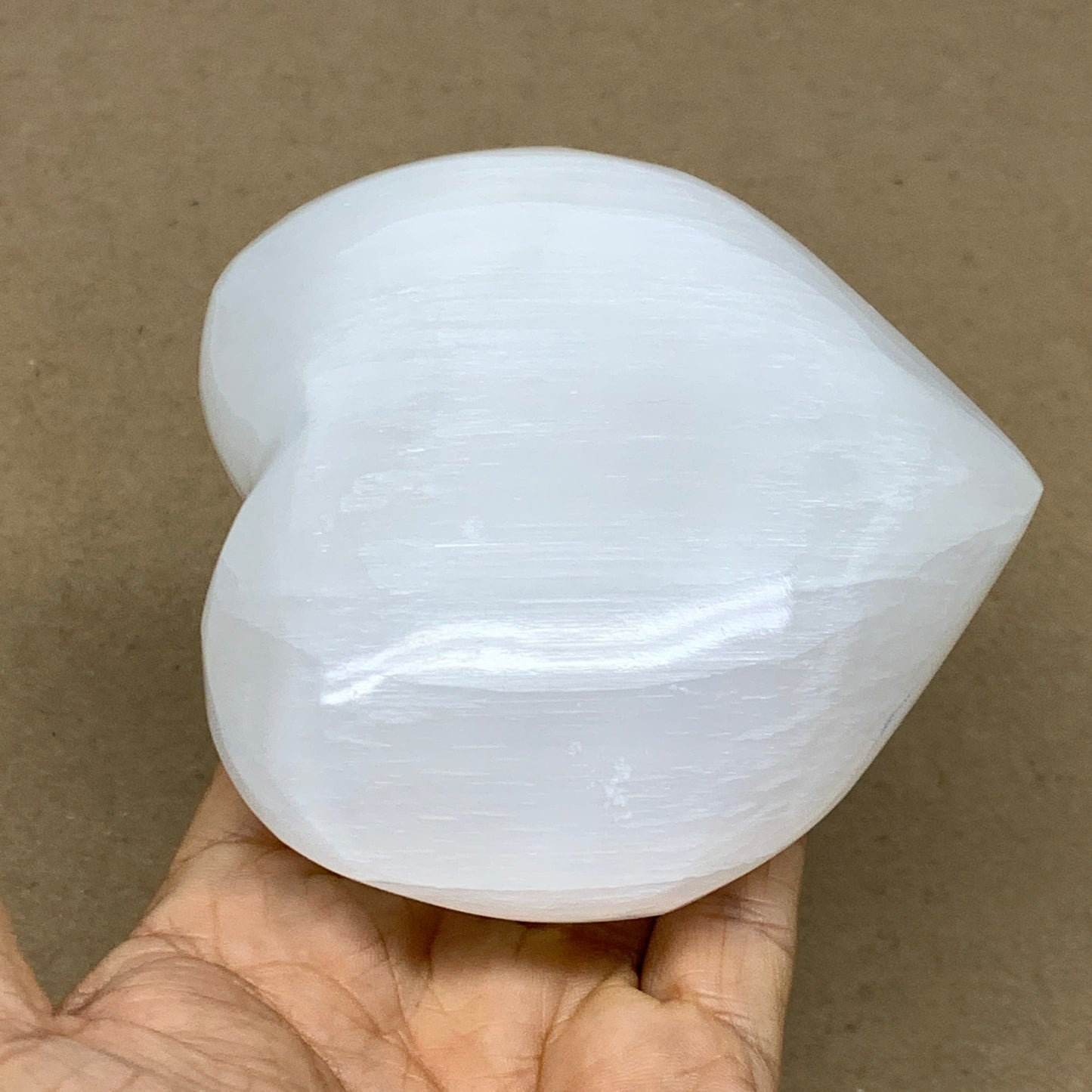 1.2 lbs, 4.1"x4.3"x1.7", Selenite Half Puffy Heart Crystals, Satin Spar, B36439