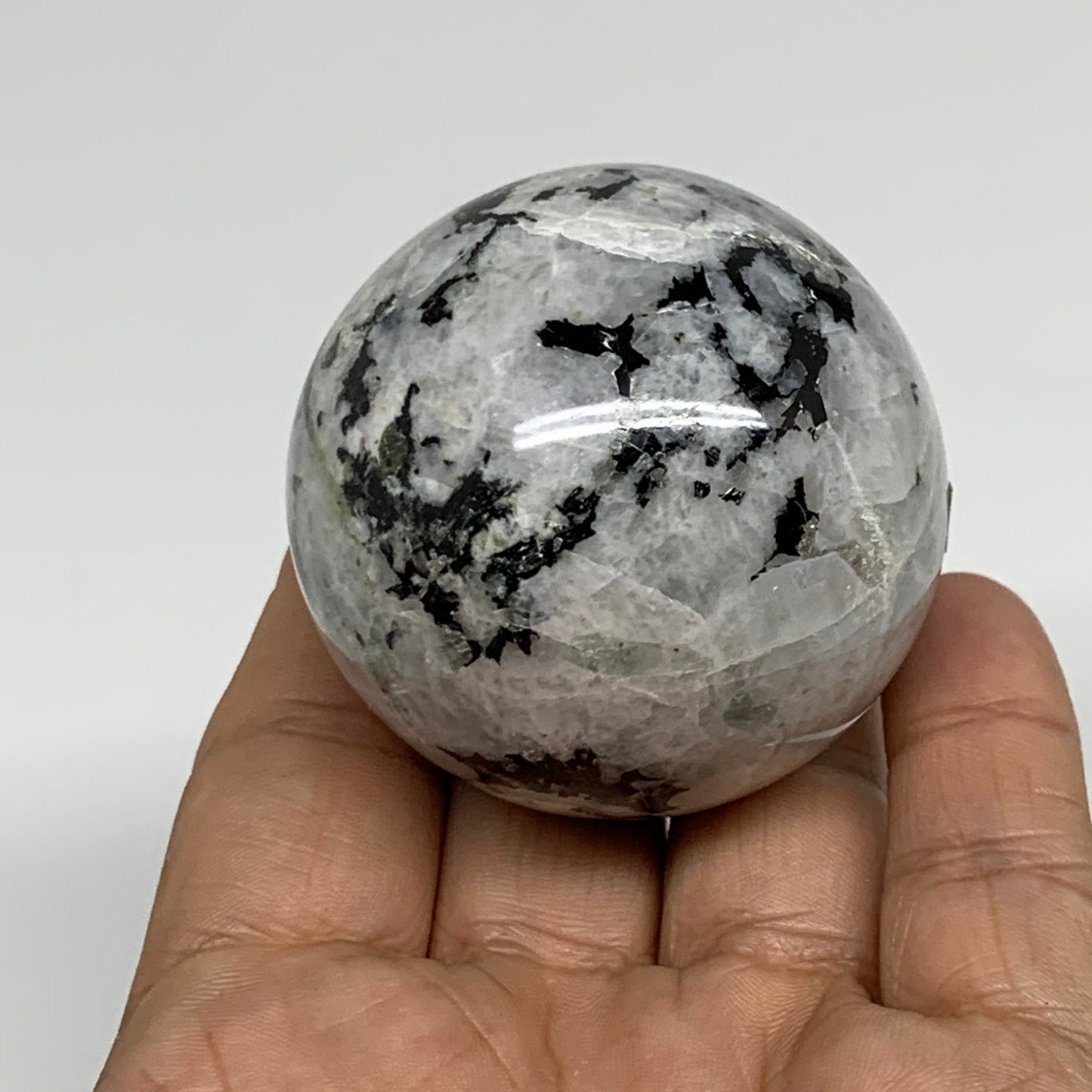 172.8g, 2"(50mm), Natural Rainbow Moonstone Sphere Ball Gemstone, B34328