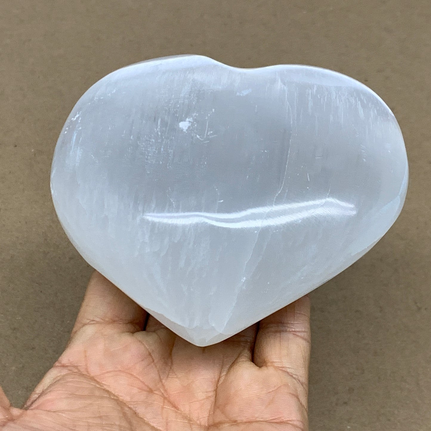 1.2 lbs, 4.1"x4.3"x1.7", Selenite Half Puffy Heart Crystals, Satin Spar, B36439