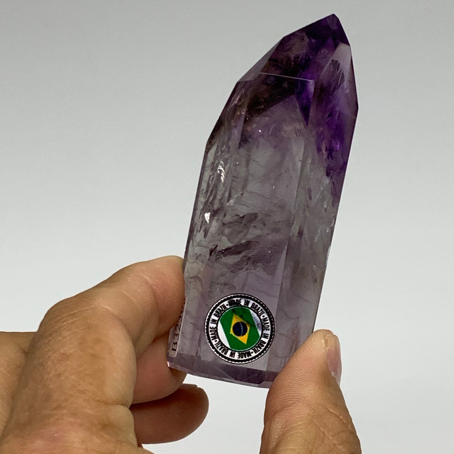 110g, 3.2"x1.2"x1,1", Natural Amethyst Tower Point Obelisk @Brazil, B32305