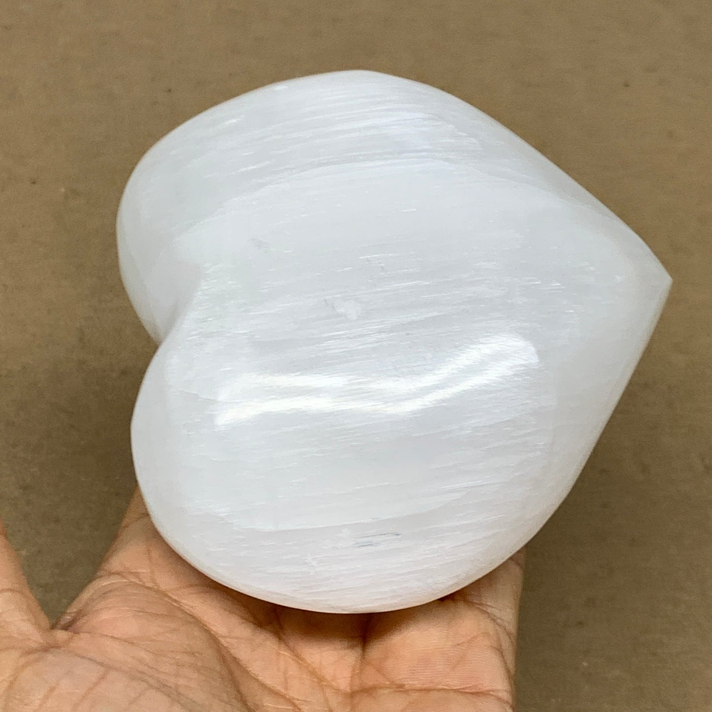 1.2 lbs, 4.1"x4.3"x1.7", Selenite Half Puffy Heart Crystals, Satin Spar, B36439