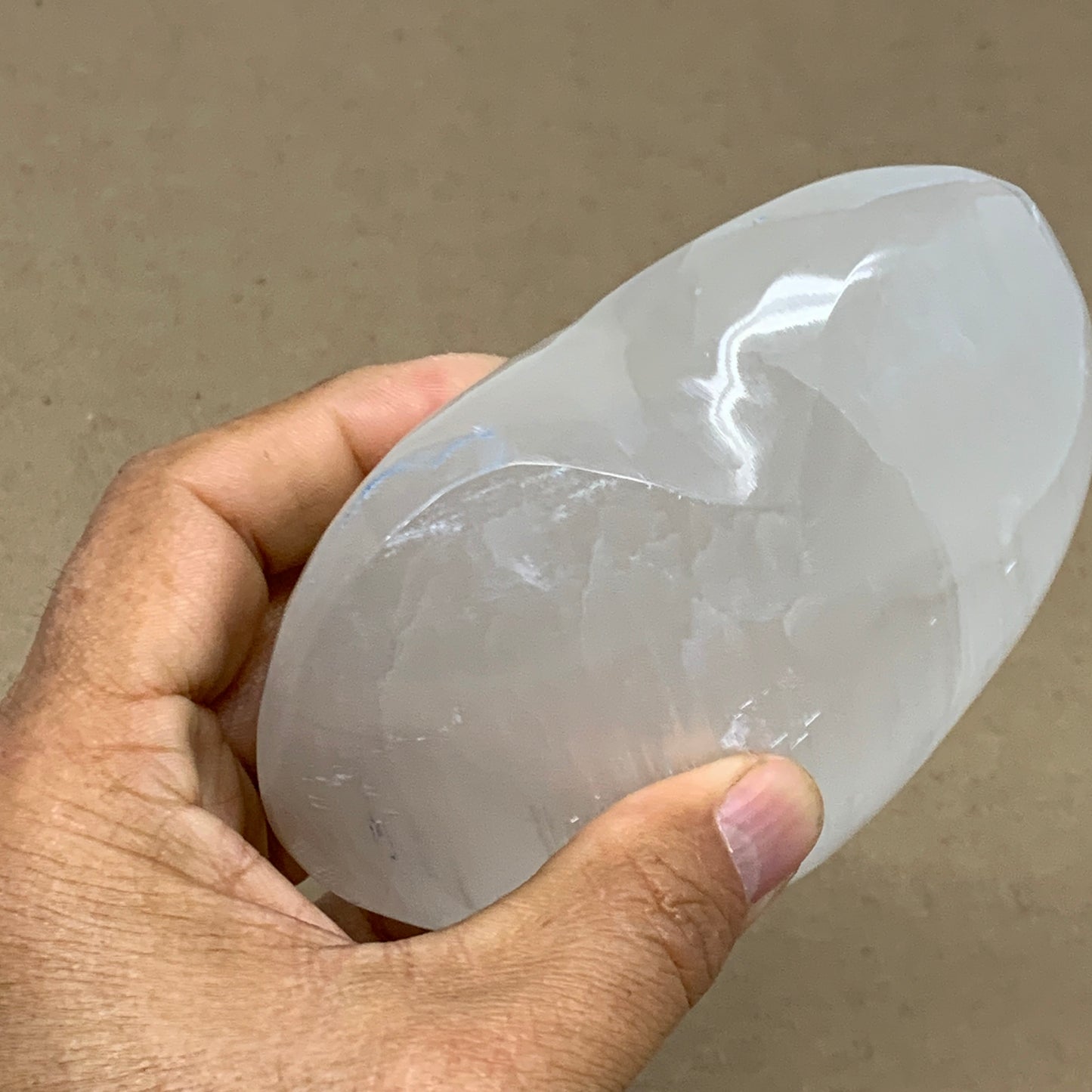 1.2 lbs, 4.1"x4.3"x1.7", Selenite Half Puffy Heart Crystals, Satin Spar, B36439