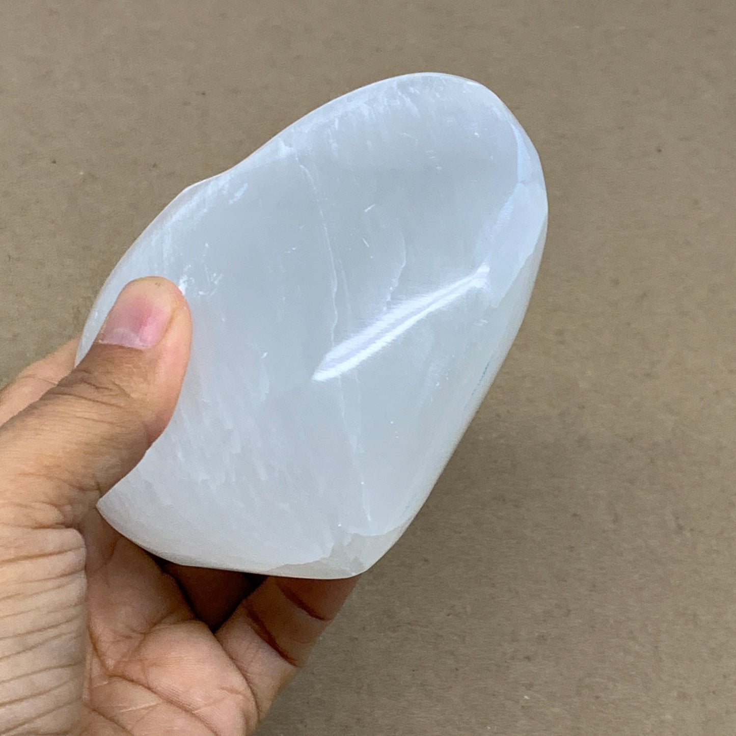 1.2 lbs, 4.1"x4.3"x1.7", Selenite Half Puffy Heart Crystals, Satin Spar, B36439