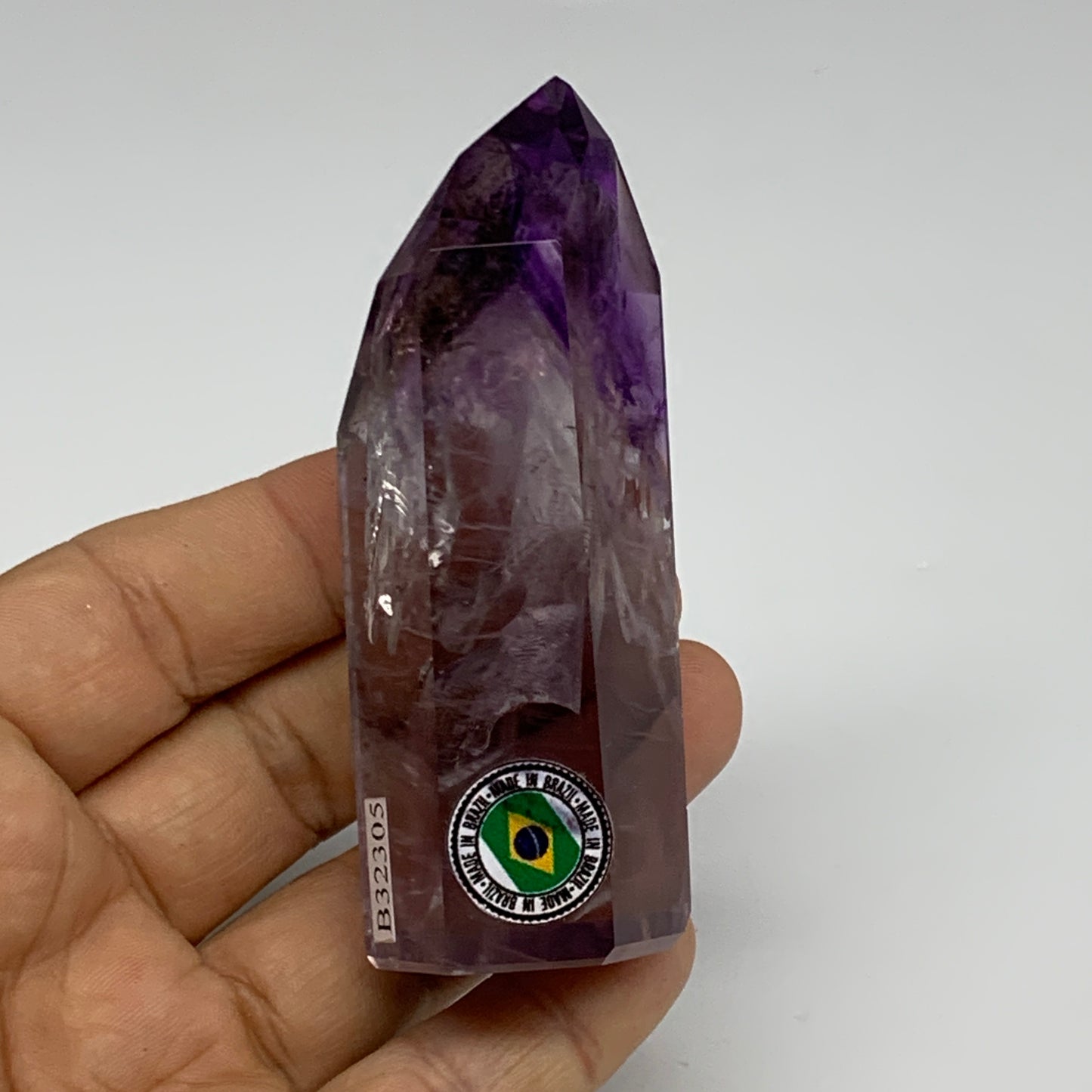 110g, 3.2"x1.2"x1,1", Natural Amethyst Tower Point Obelisk @Brazil, B32305