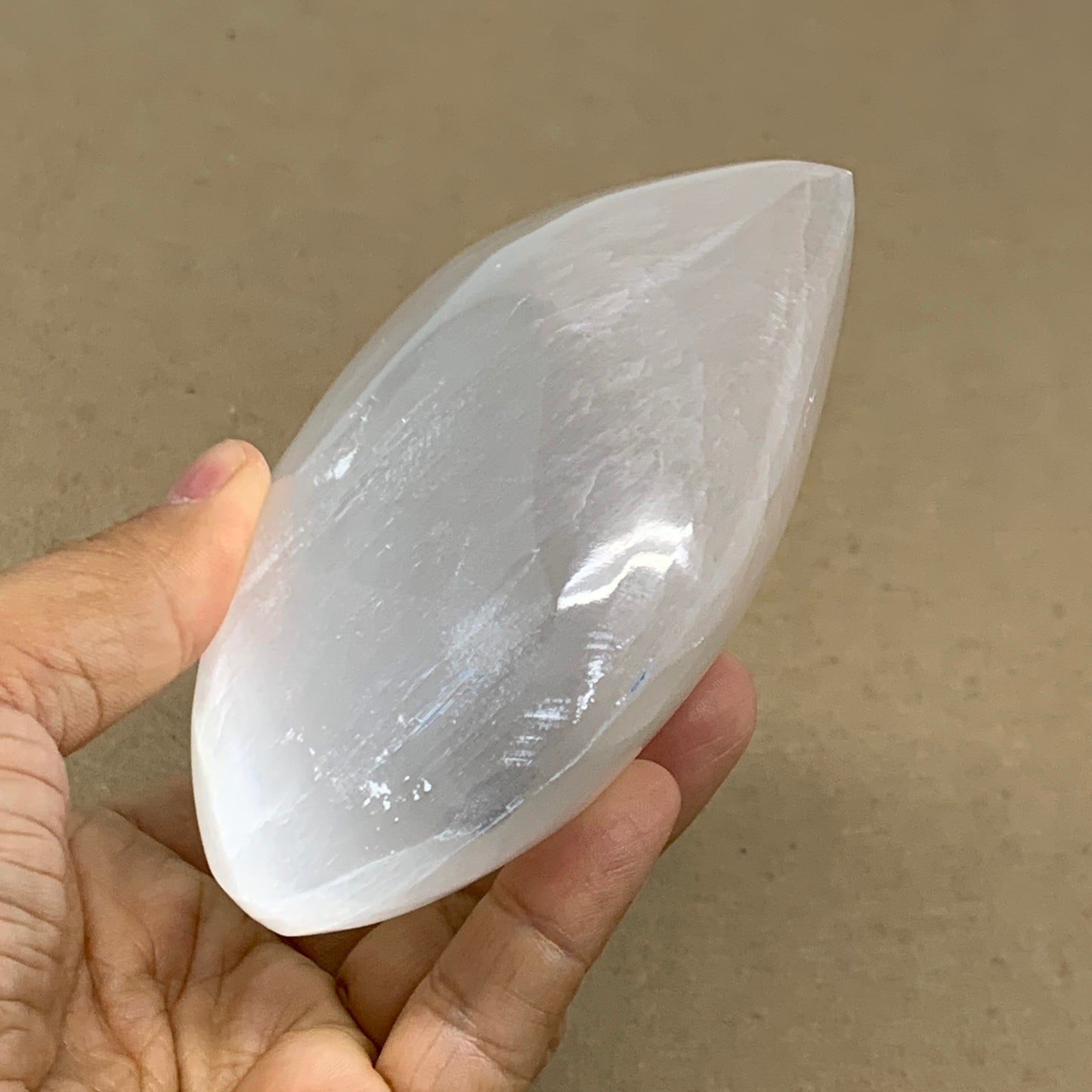 1.2 lbs, 4.1"x4.3"x1.7", Selenite Half Puffy Heart Crystals, Satin Spar, B36439