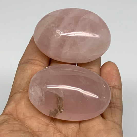 138.1g , 2"-2", 2pcs, Natural Pink Rose Quartz Palm-stone Crystal, B37236