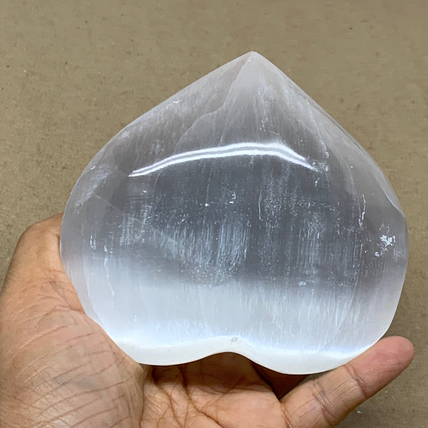 1.2 lbs, 4.1"x4.3"x1.7", Selenite Half Puffy Heart Crystals, Satin Spar, B36439