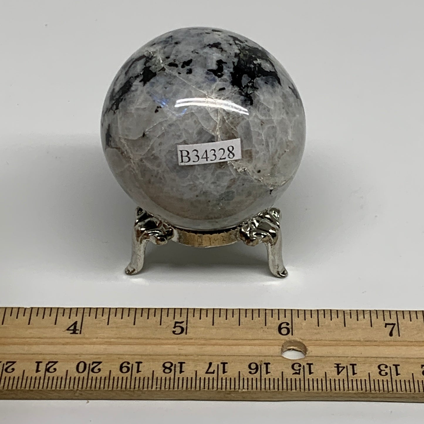 172.8g, 2"(50mm), Natural Rainbow Moonstone Sphere Ball Gemstone, B34328