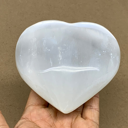 1.14 lbs, 4.1"x4.1"x1.7", Selenite Half Puffy Heart Crystals, Satin Spar, B36440