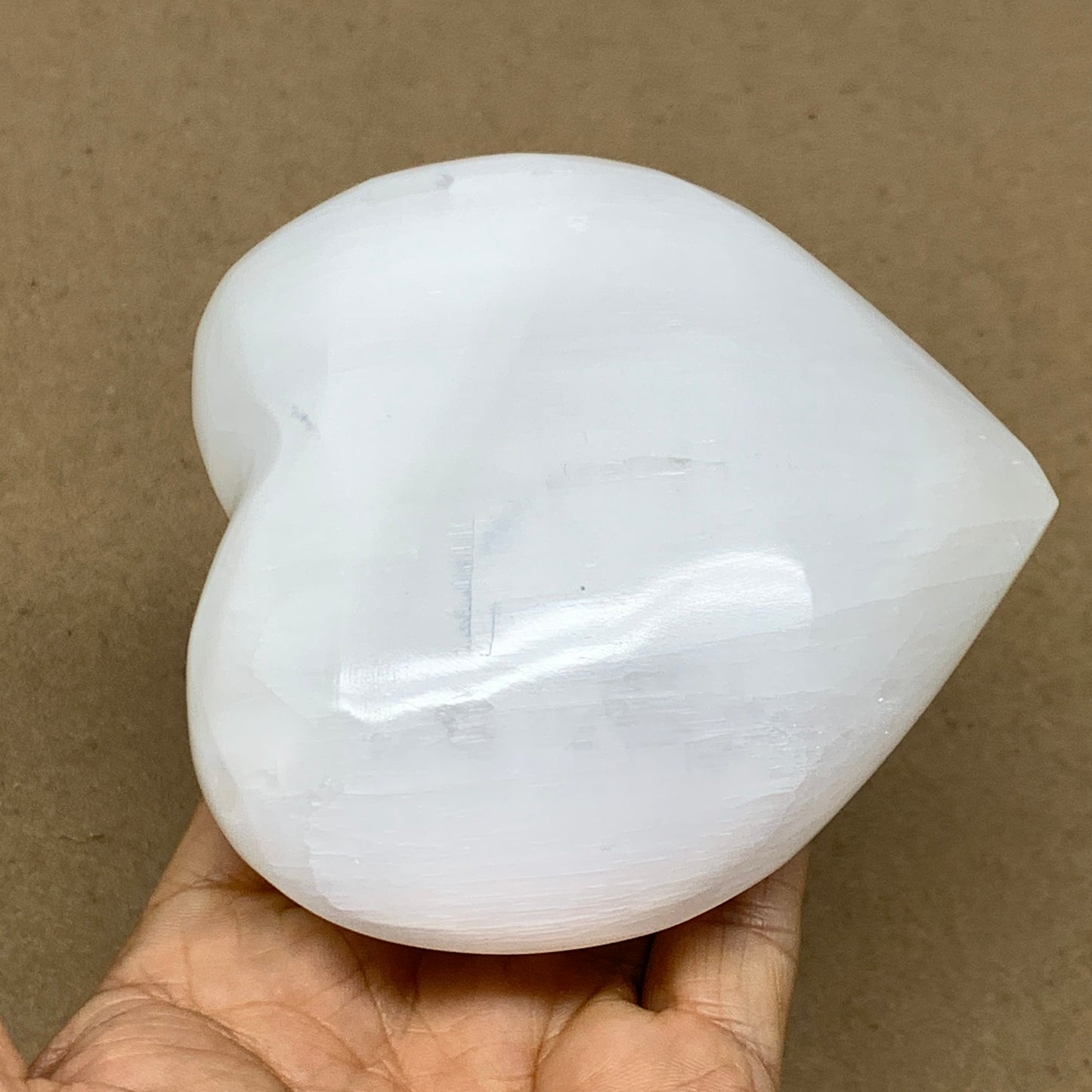 1.14 lbs, 4.1"x4.1"x1.7", Selenite Half Puffy Heart Crystals, Satin Spar, B36440