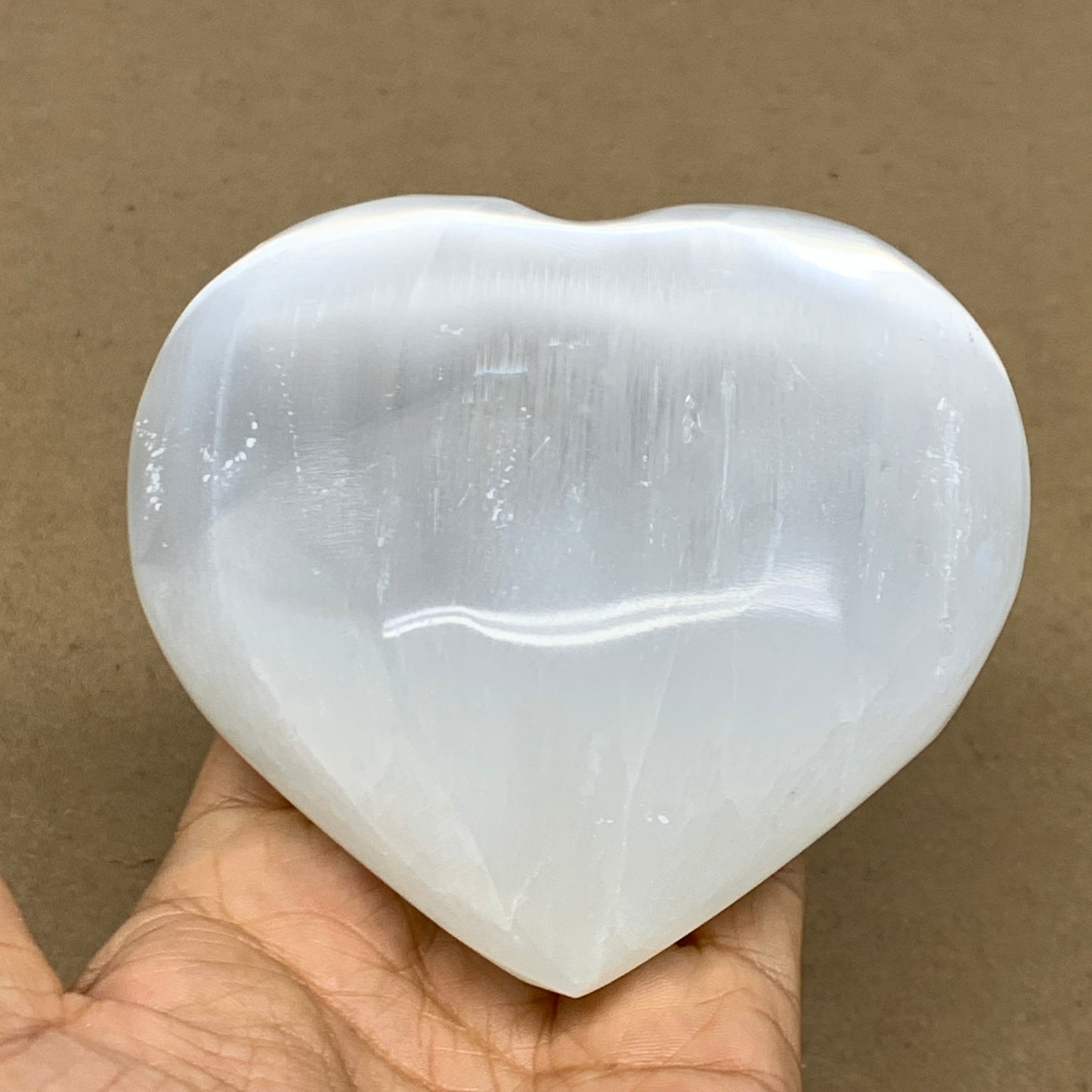 1.14 lbs, 4.1"x4.1"x1.7", Selenite Half Puffy Heart Crystals, Satin Spar, B36440