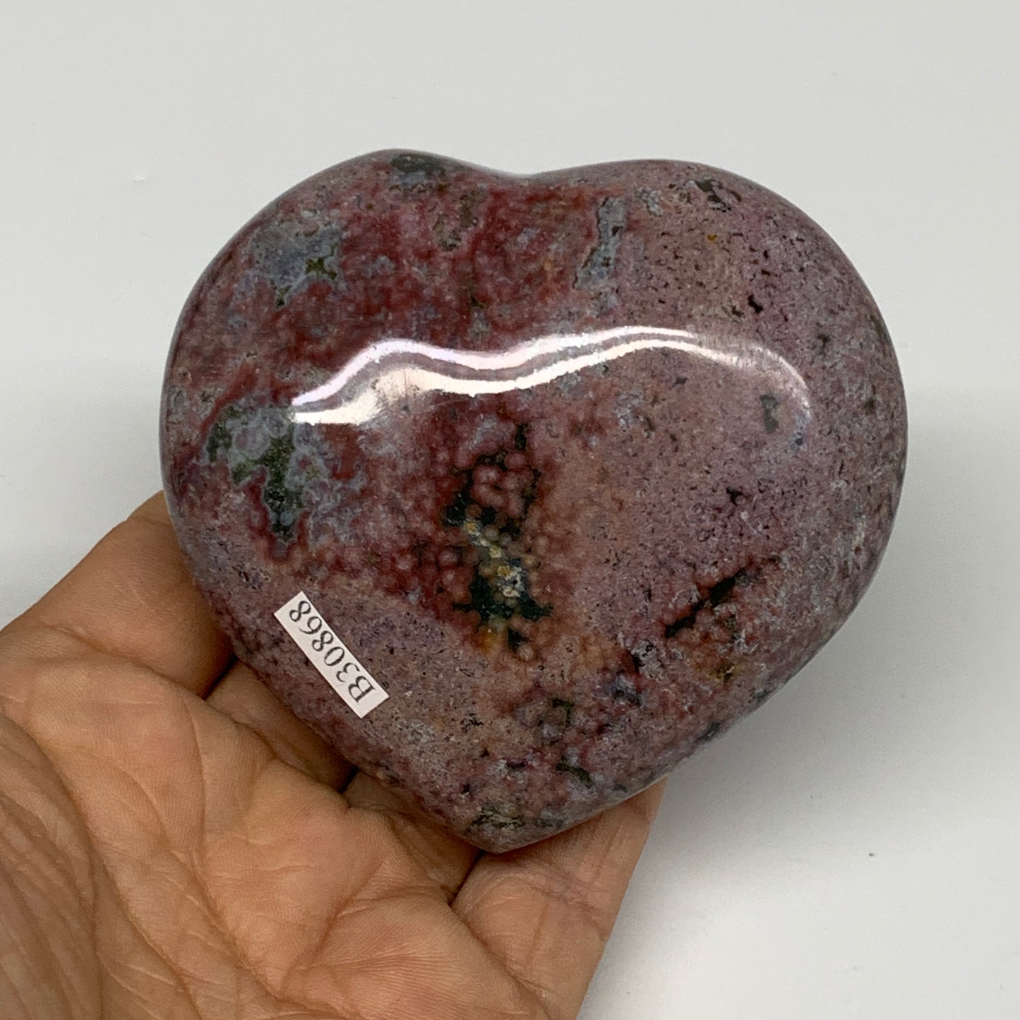 0.65 lbs, 3"x3.1"x1.4" Ocean Jasper Heart Polished Healing Crystal, B30868