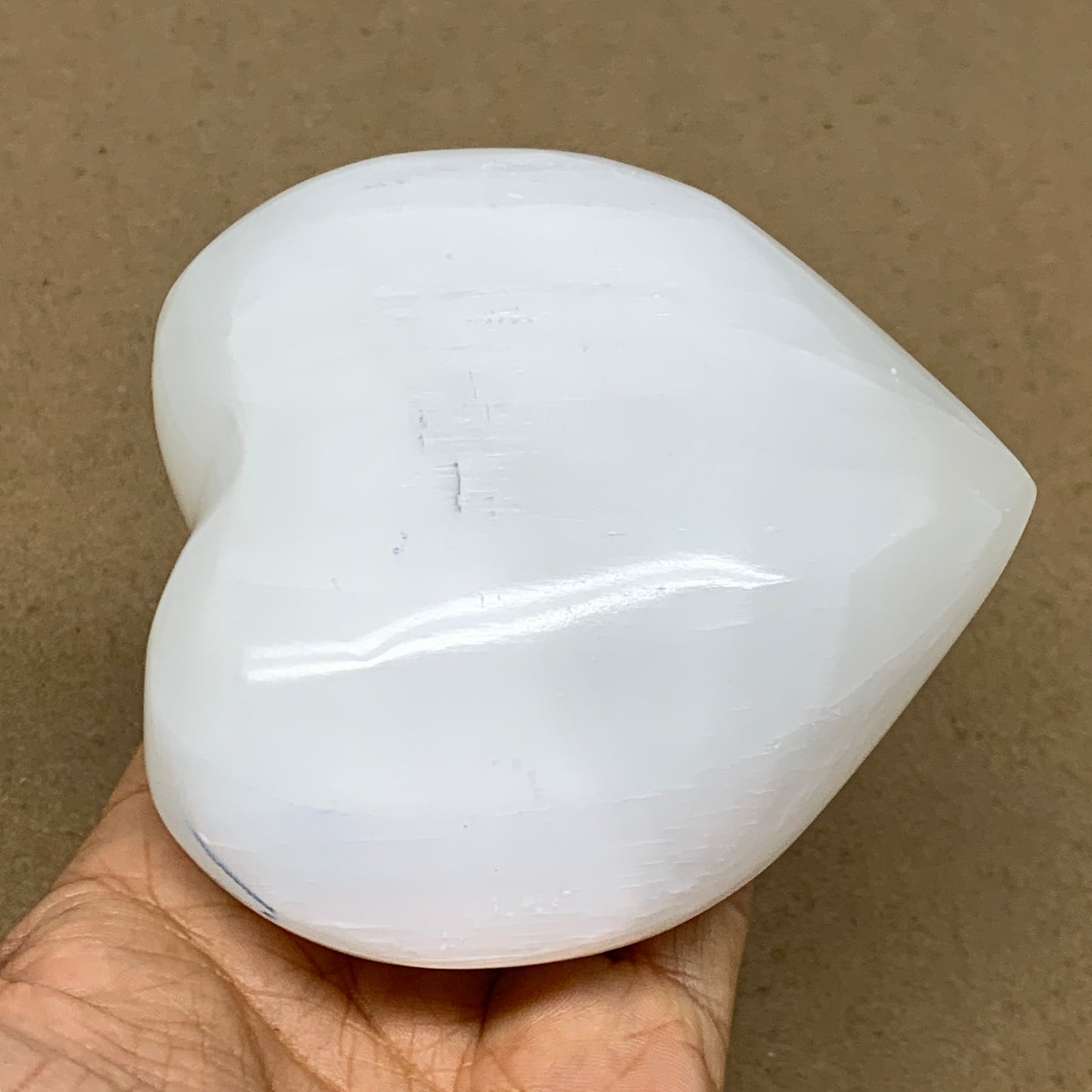 1.14 lbs, 4.1"x4.1"x1.7", Selenite Half Puffy Heart Crystals, Satin Spar, B36440