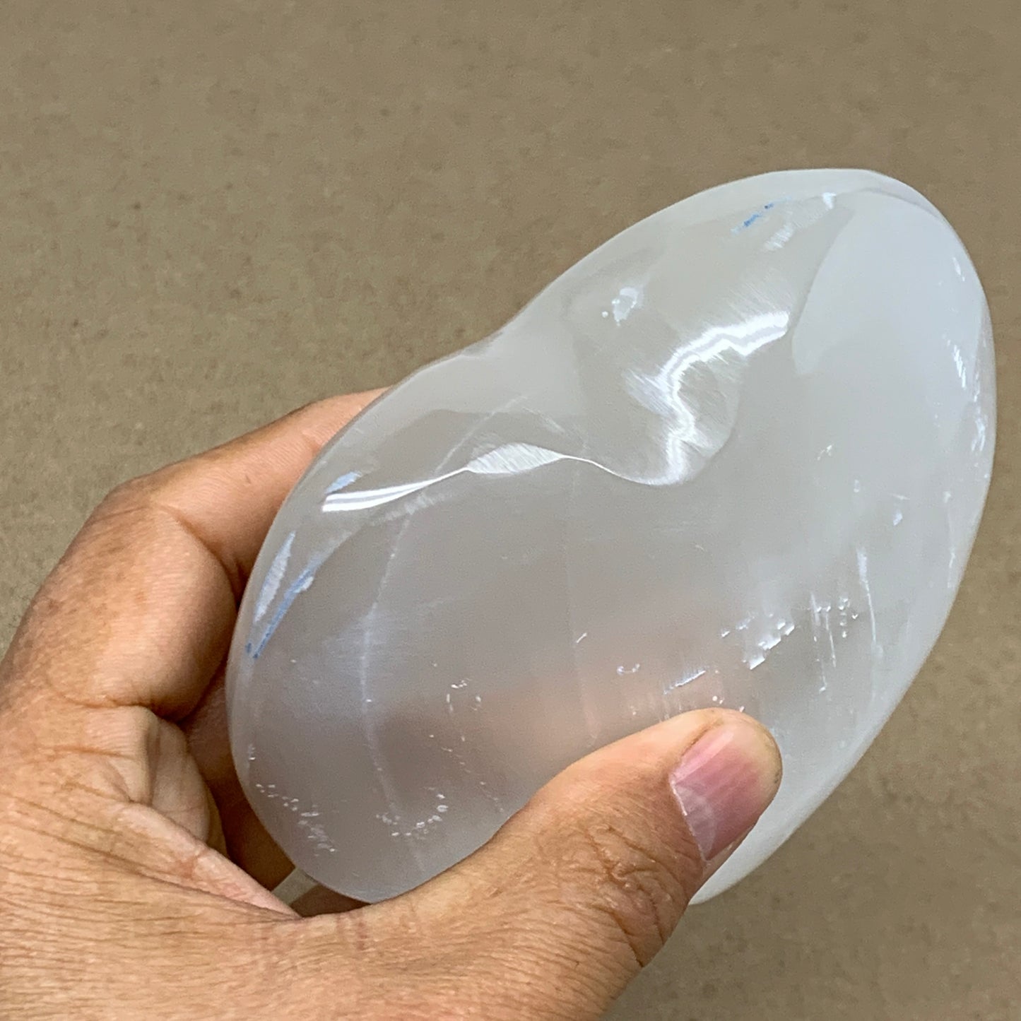 1.14 lbs, 4.1"x4.1"x1.7", Selenite Half Puffy Heart Crystals, Satin Spar, B36440