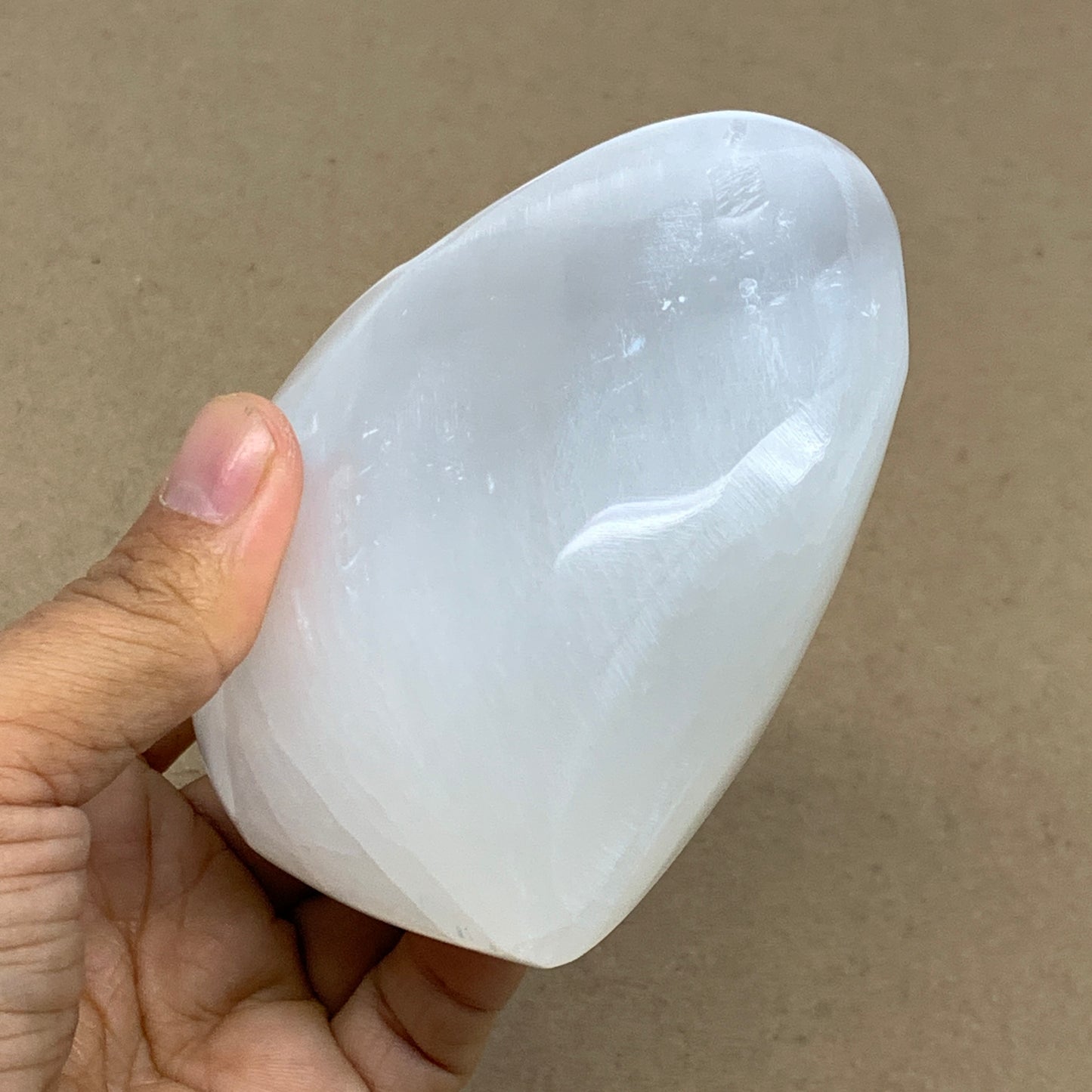 1.14 lbs, 4.1"x4.1"x1.7", Selenite Half Puffy Heart Crystals, Satin Spar, B36440