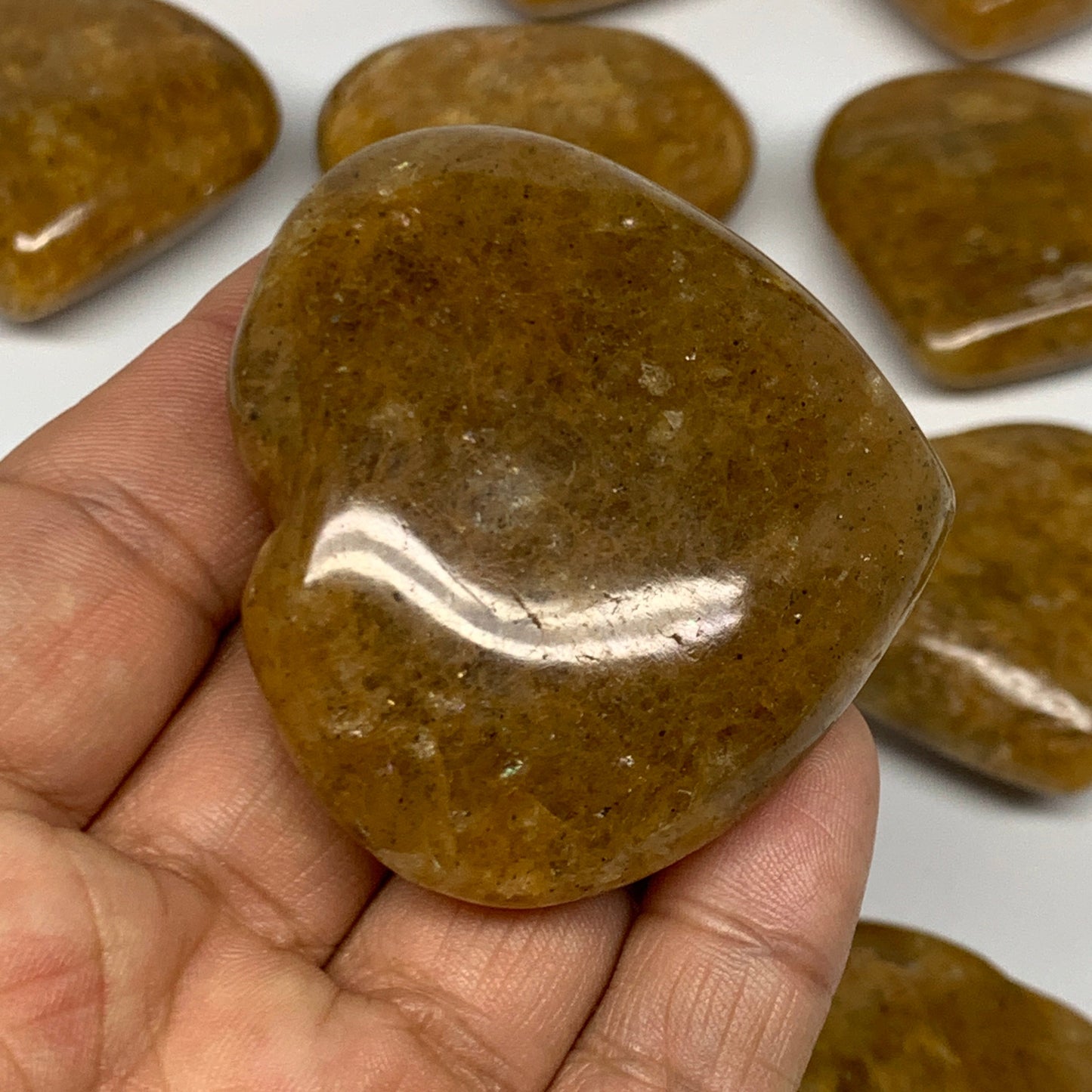 1000g (2.2 lbs) ,13 pcs, 1.7"- 2.1", Golden Quartz Hearts from Brazil, B27091