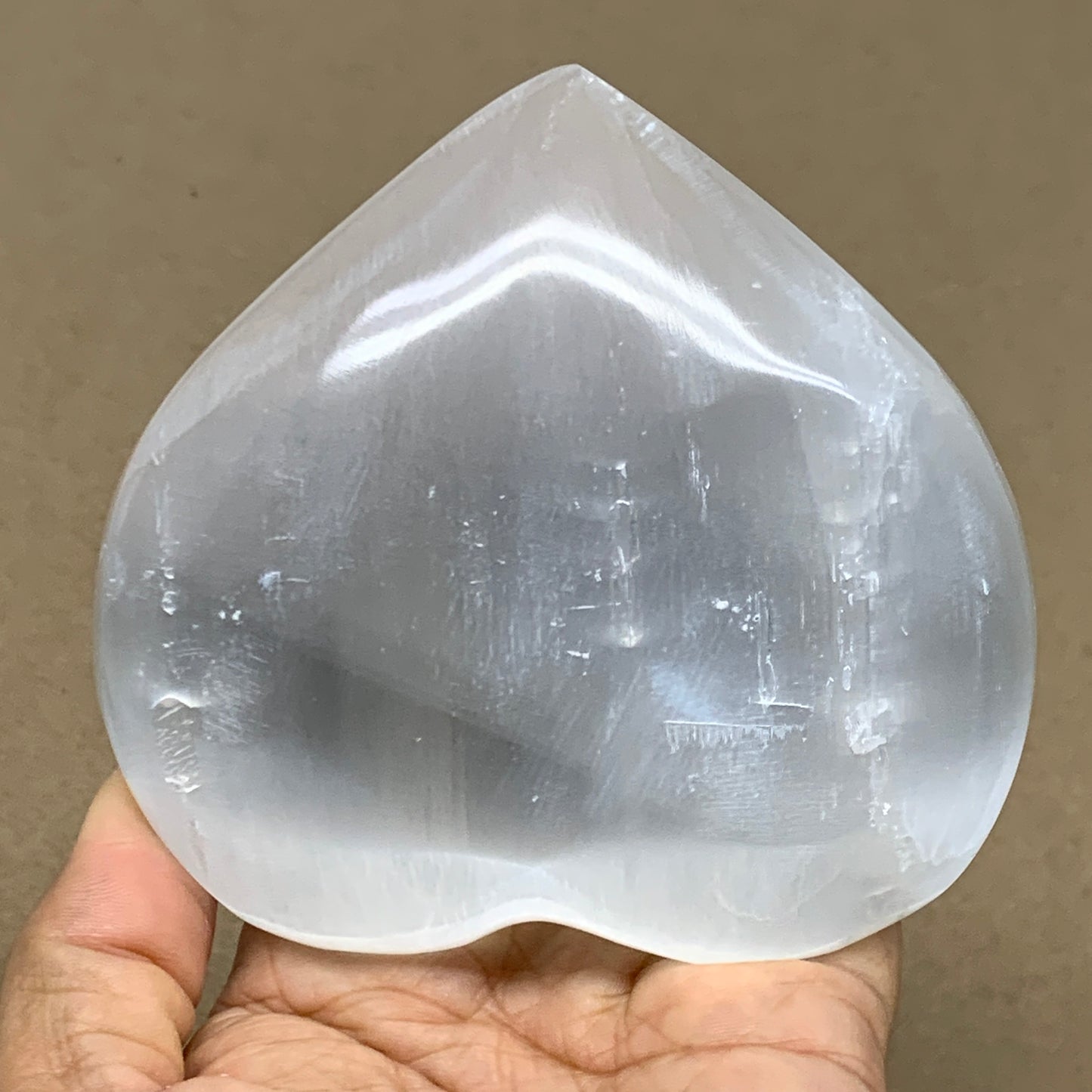 1.14 lbs, 4.1"x4.1"x1.7", Selenite Half Puffy Heart Crystals, Satin Spar, B36440