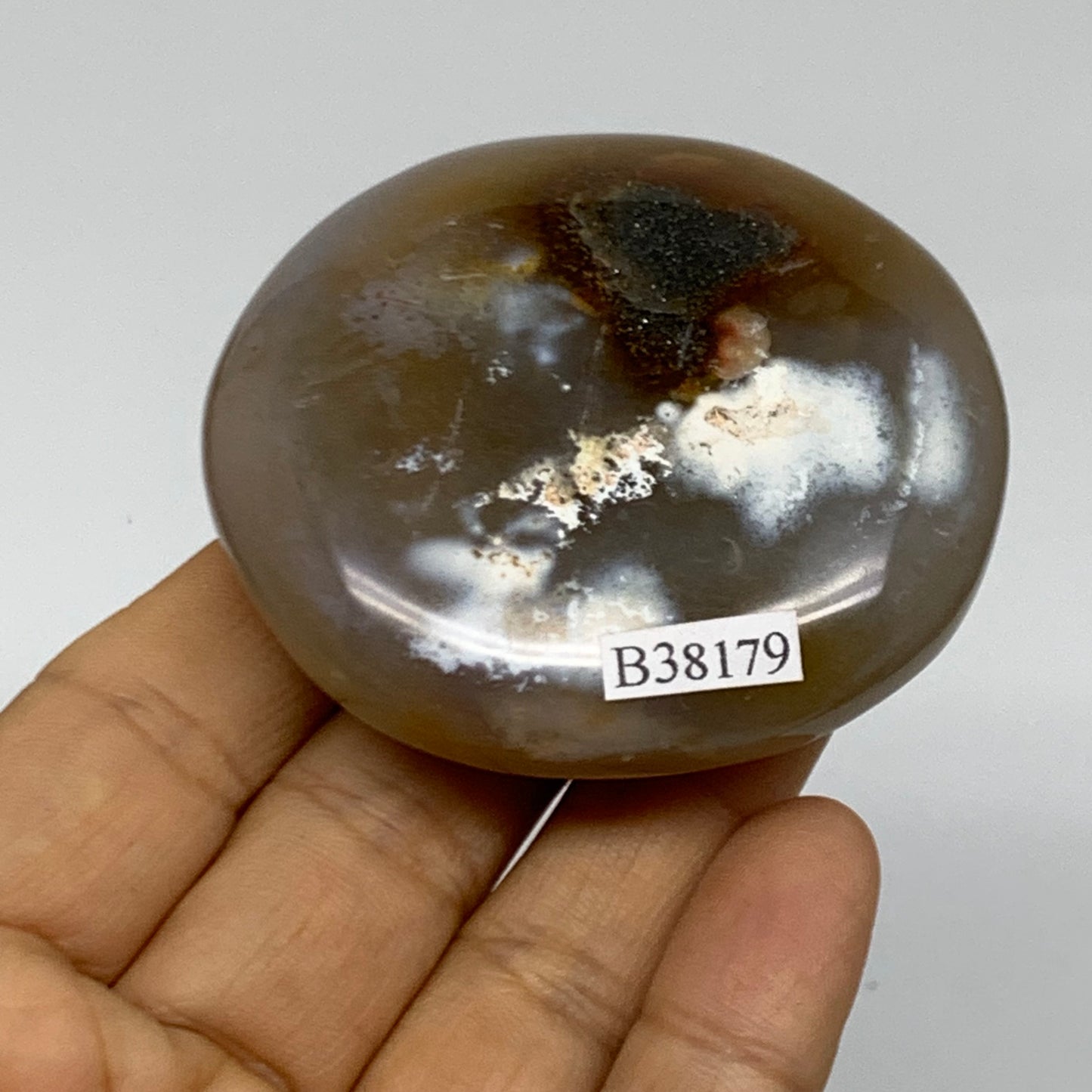 108g, 2.4"x2.2"x0.8" Natural Ocean Jasper Palm-Stone Orbicular Jasper, B38179