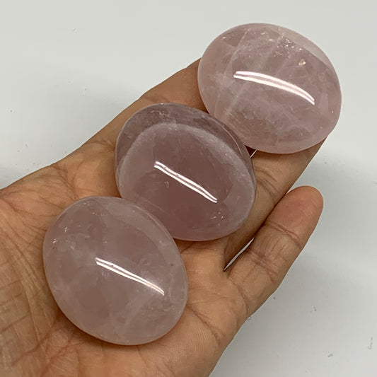 193.5g , 1.9"-1.9", 3pcs, Natural Pink Rose Quartz Palm-stone Crystal, B37237