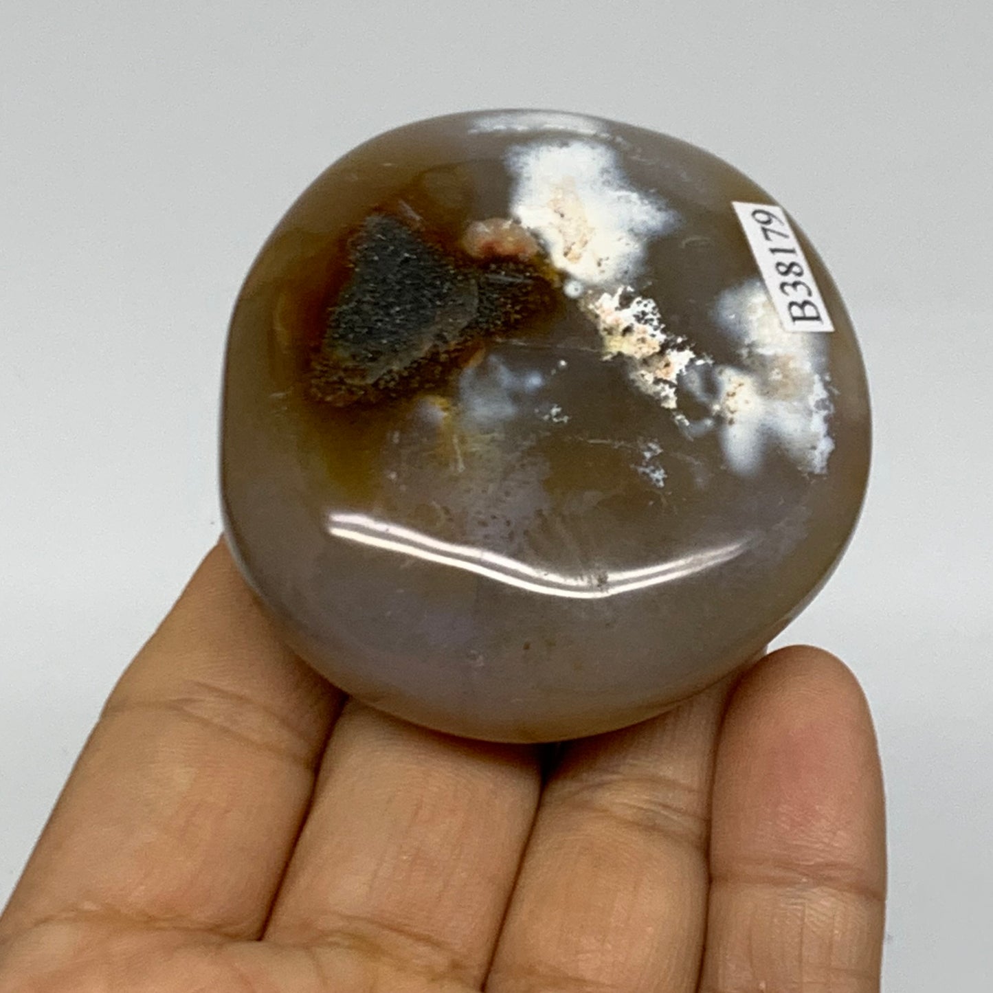 108g, 2.4"x2.2"x0.8" Natural Ocean Jasper Palm-Stone Orbicular Jasper, B38179