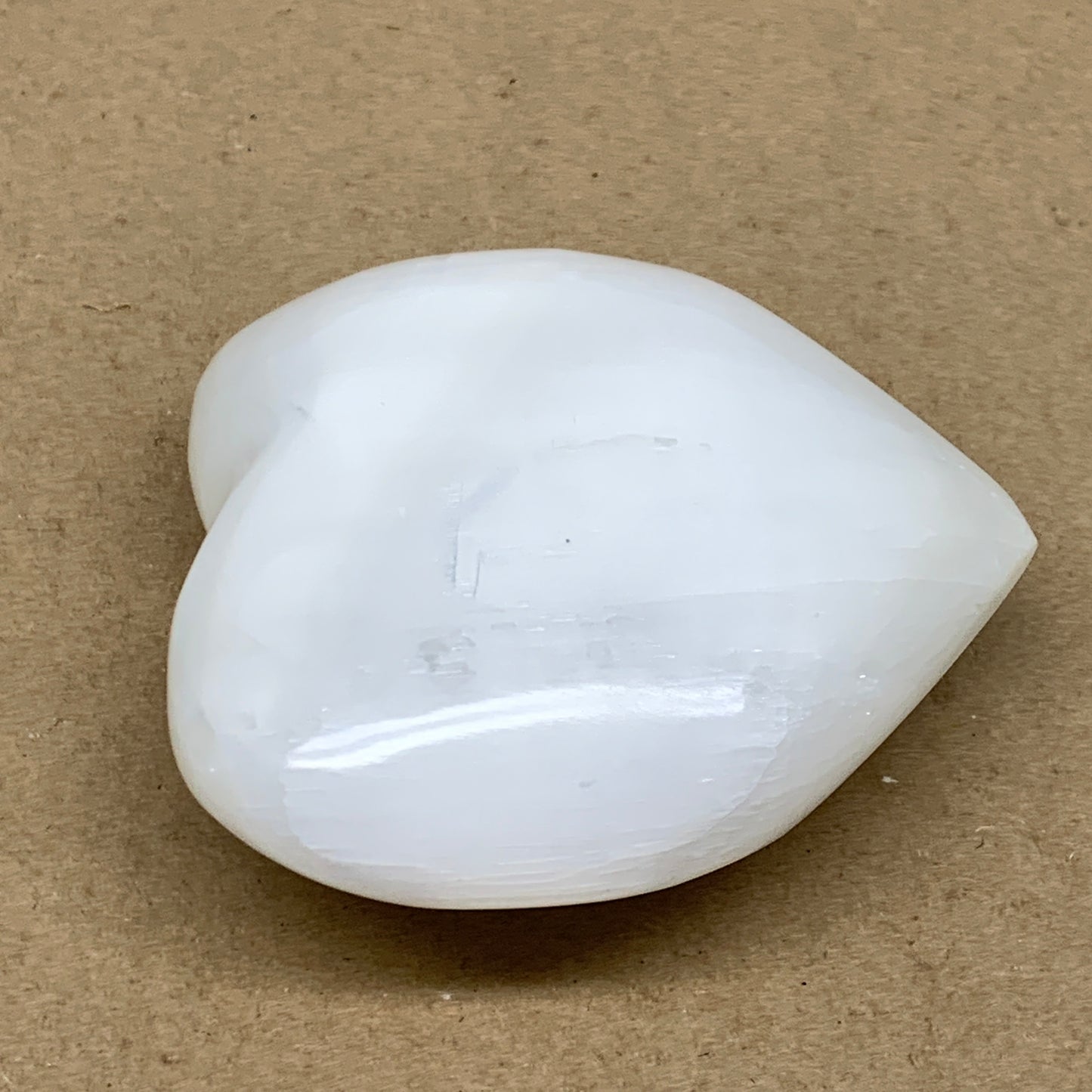1.14 lbs, 4.1"x4.1"x1.7", Selenite Half Puffy Heart Crystals, Satin Spar, B36440