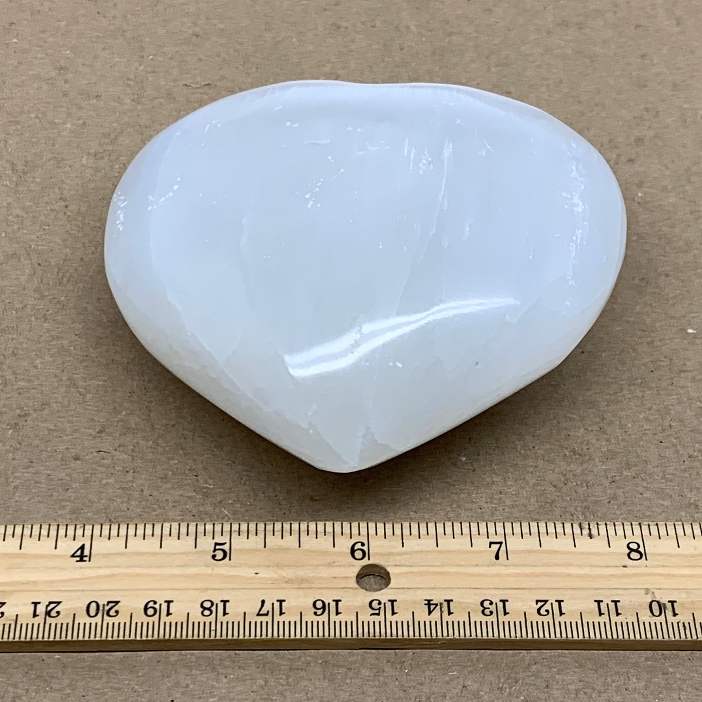 1.14 lbs, 4.1"x4.1"x1.7", Selenite Half Puffy Heart Crystals, Satin Spar, B36440