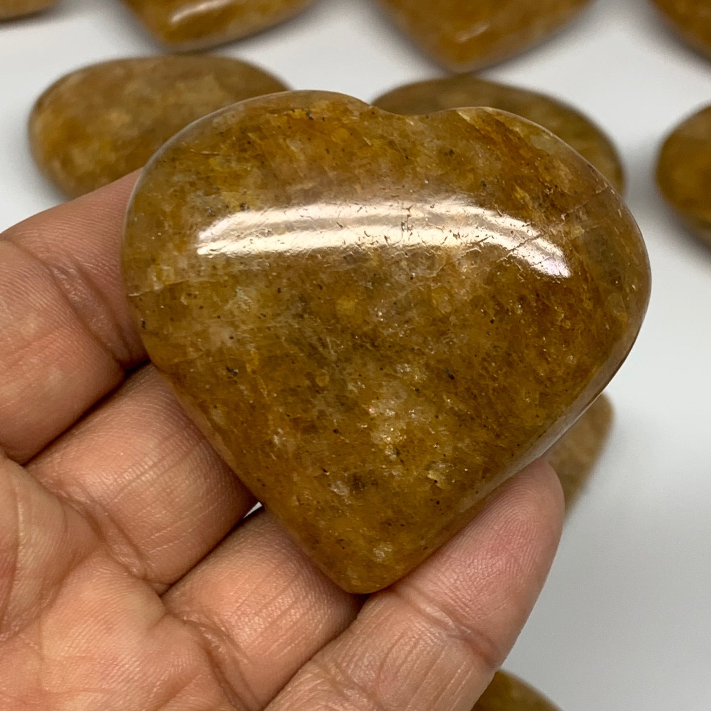 1000g (2.2 lbs) ,13 pcs, 1.7"- 2.1", Golden Quartz Hearts from Brazil, B27091