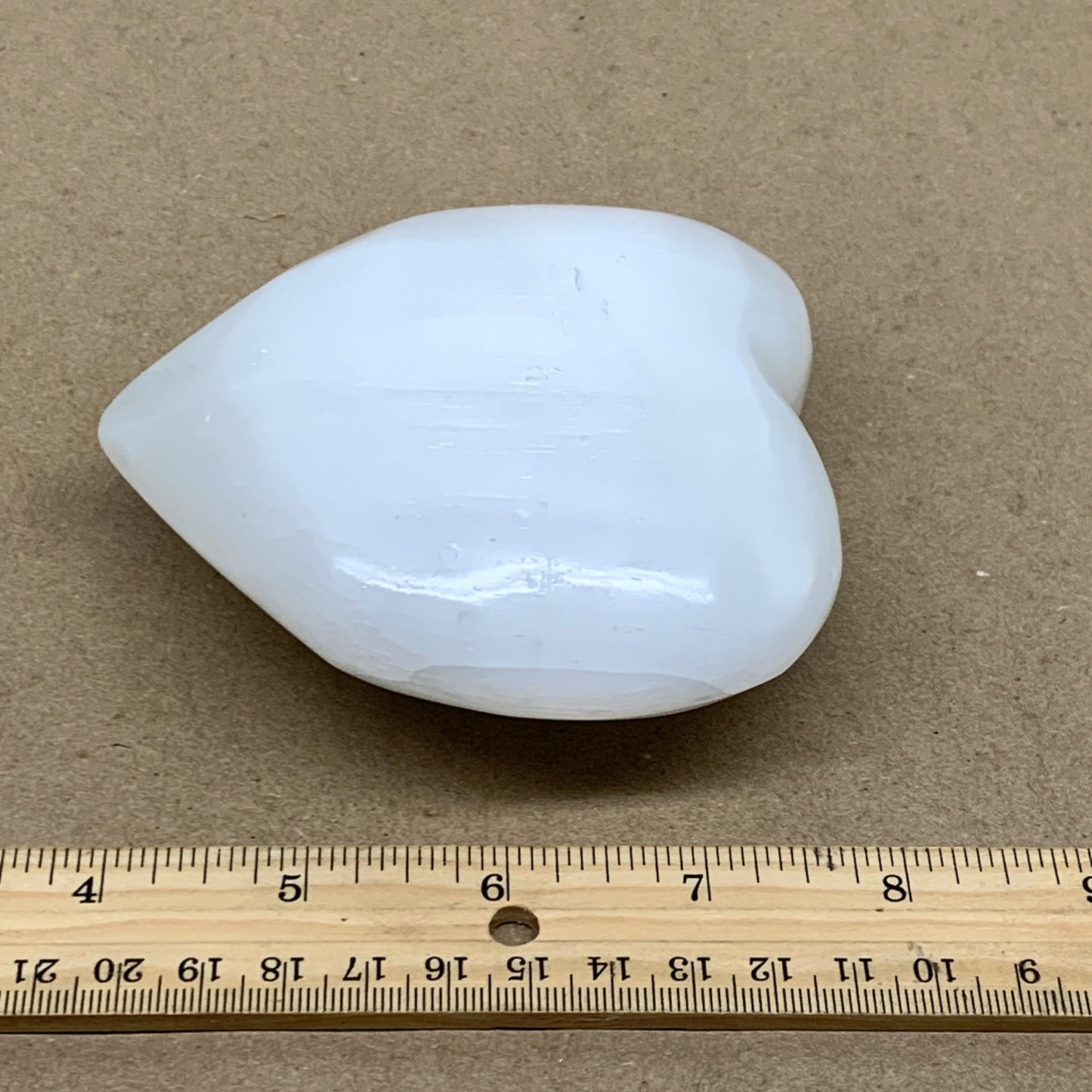 1.14 lbs, 4.1"x4.1"x1.7", Selenite Half Puffy Heart Crystals, Satin Spar, B36440