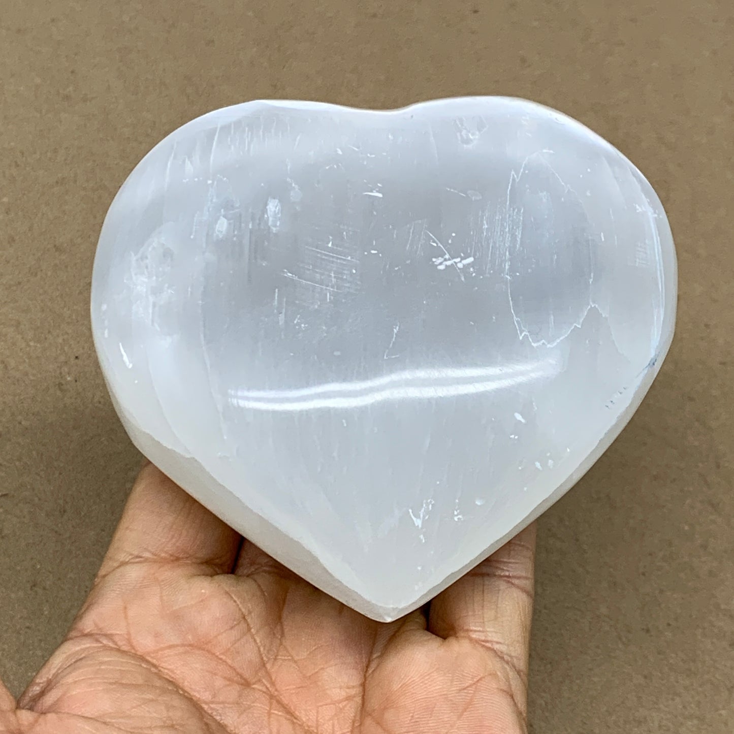 1 lbs, 4"x4"x1.6", Selenite Half Puffy Heart Crystals, Satin Spar, B36441