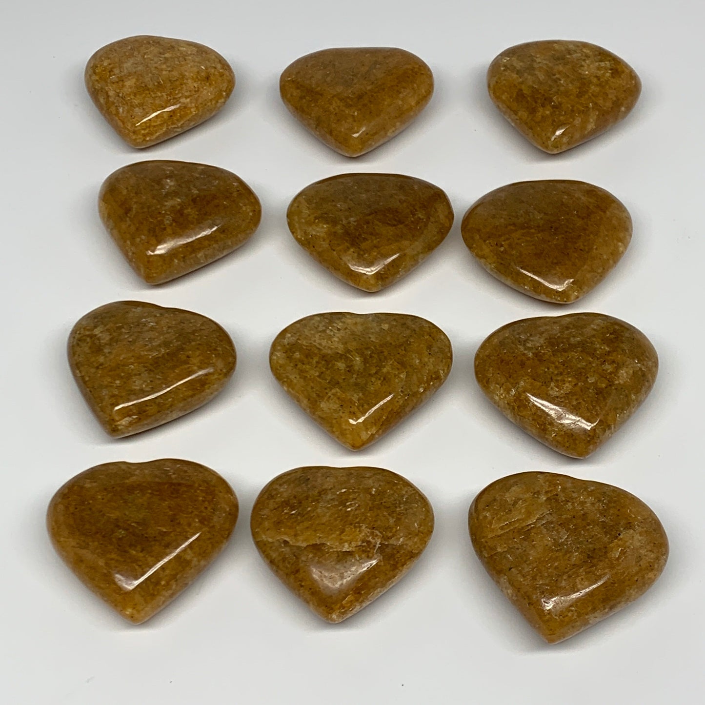 1020g (2.2 lbs) ,12 pcs, 1.9"- 2.1", Golden Quartz Hearts from Brazil, B27092