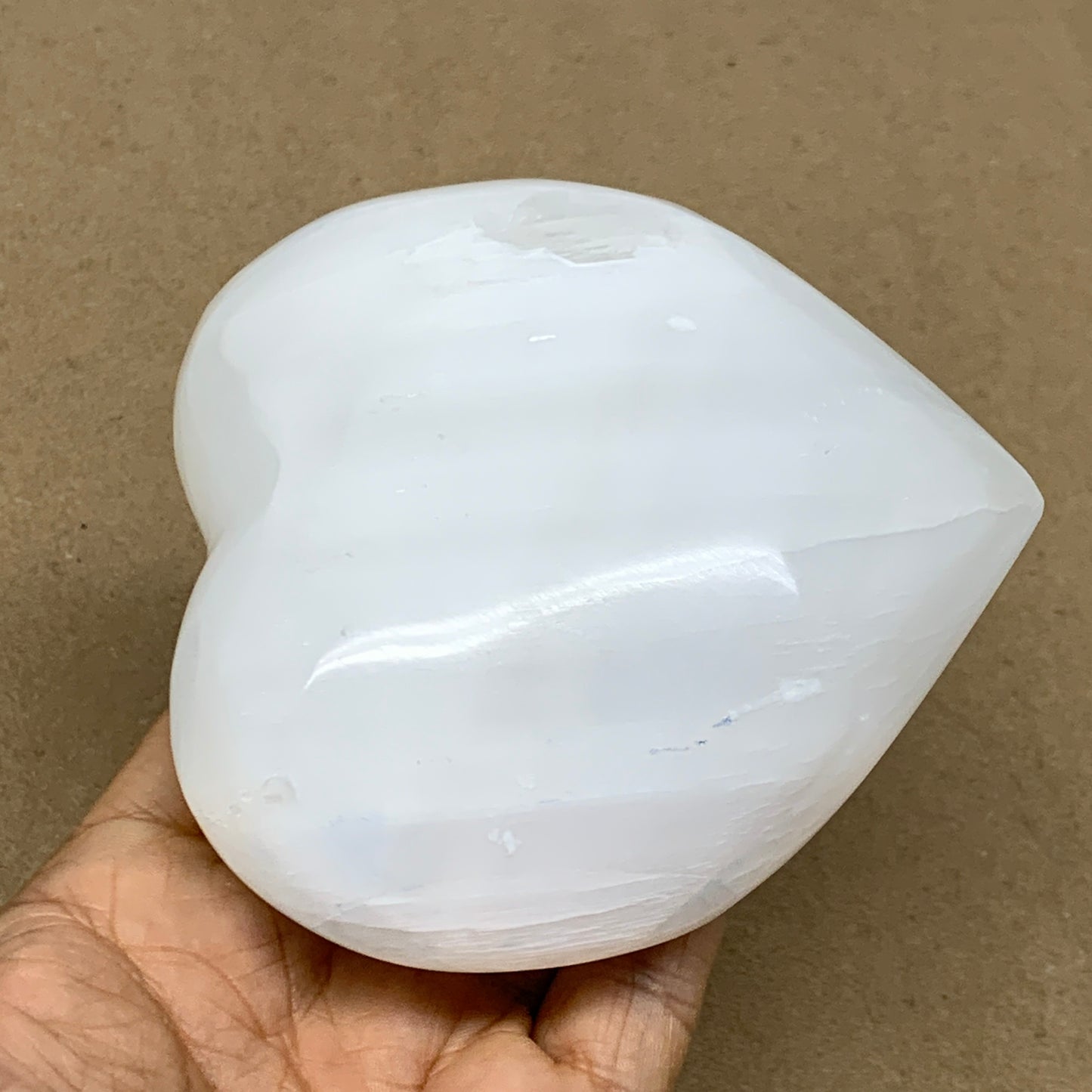 1 lbs, 4"x4"x1.6", Selenite Half Puffy Heart Crystals, Satin Spar, B36441