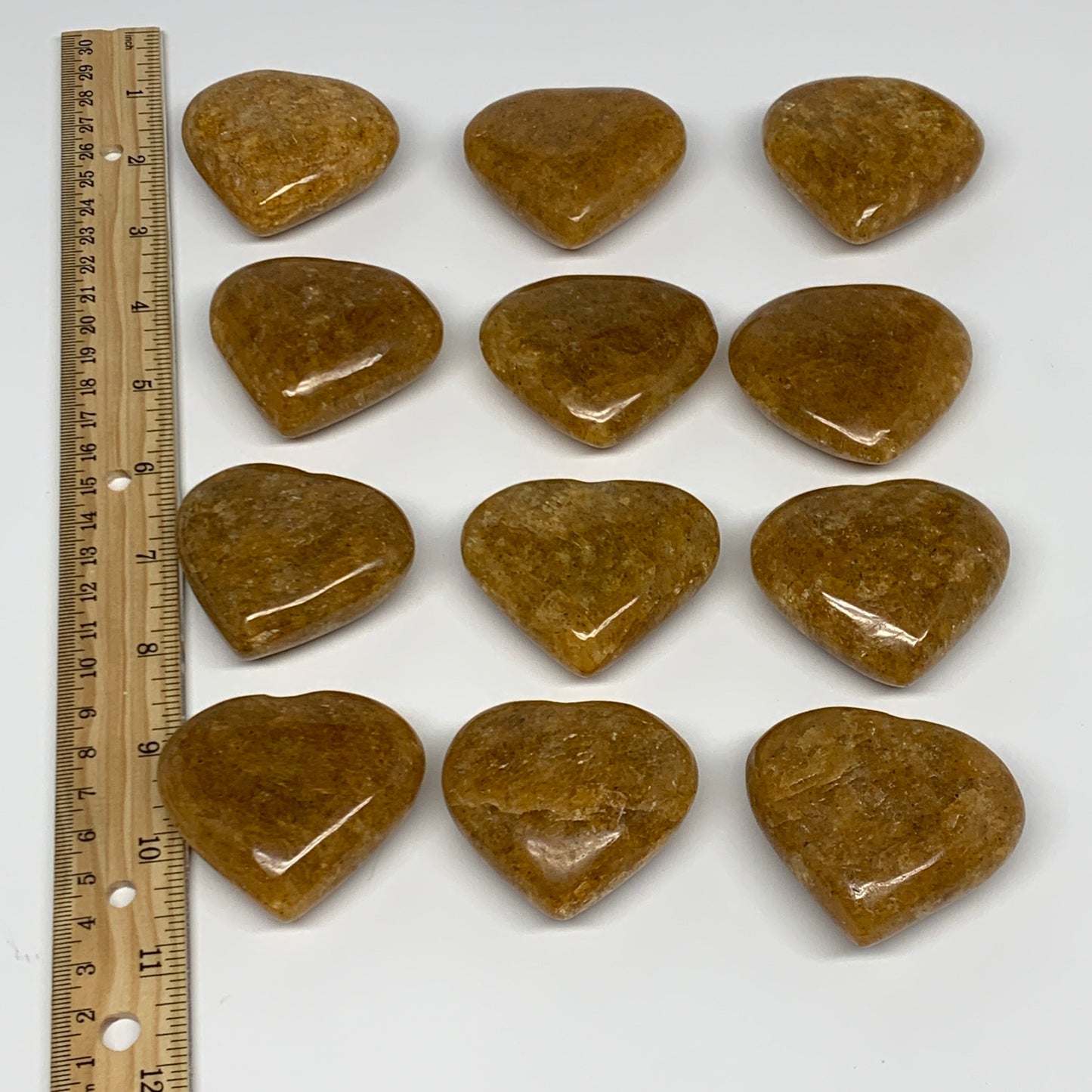 1020g (2.2 lbs) ,12 pcs, 1.9"- 2.1", Golden Quartz Hearts from Brazil, B27092