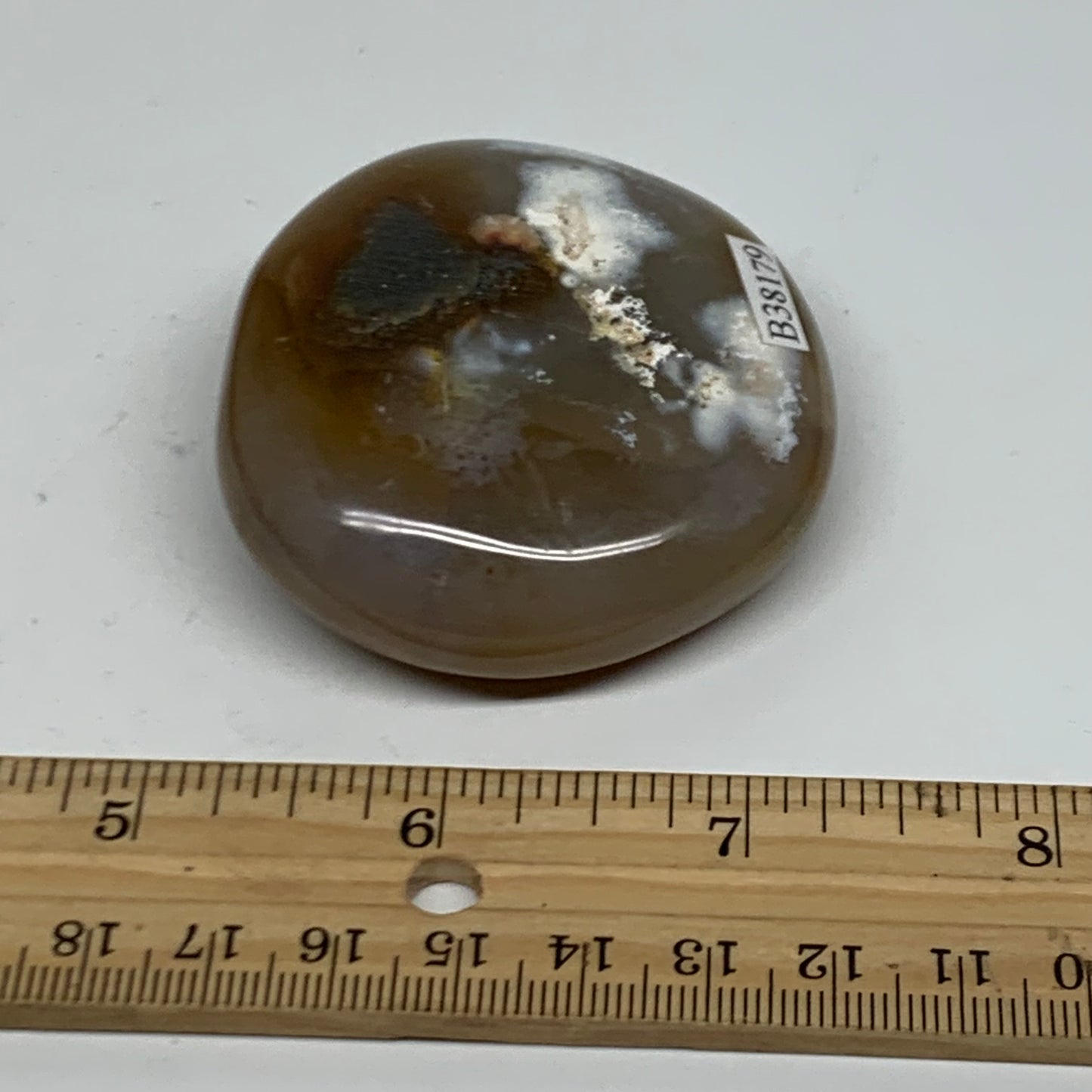 108g, 2.4"x2.2"x0.8" Natural Ocean Jasper Palm-Stone Orbicular Jasper, B38179